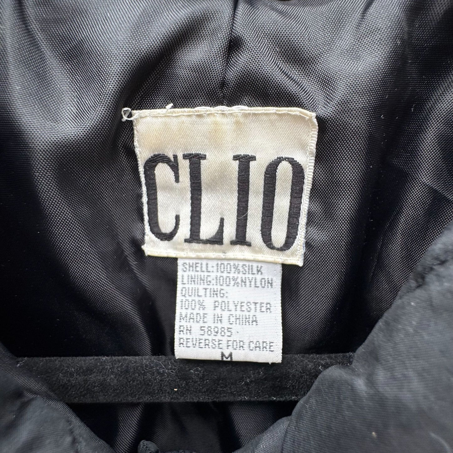 Clio Vintage Womens Black Quilted Jacket Button Front Pockets Drawstring Waist M