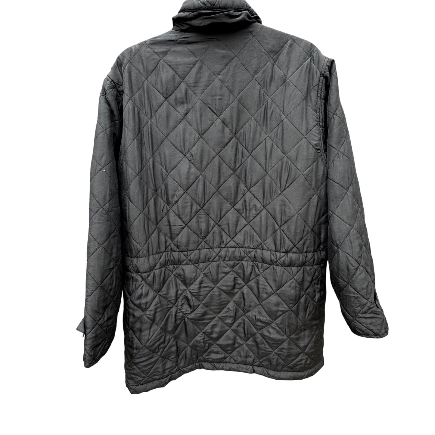 Clio Vintage Womens Black Quilted Jacket Button Front Pockets Drawstring Waist M