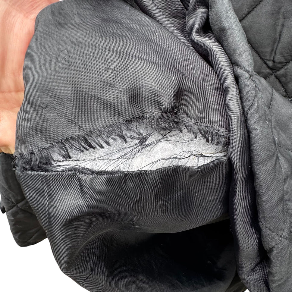 Clio Vintage Womens Black Quilted Jacket Button Front Pockets Drawstring Waist M