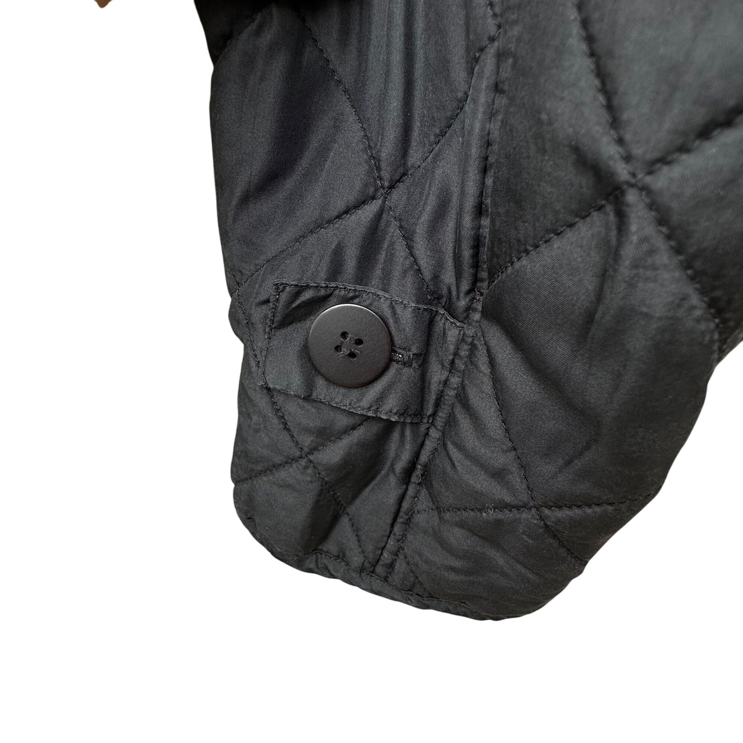 Clio Vintage Womens Black Quilted Jacket Button Front Pockets Drawstring Waist M