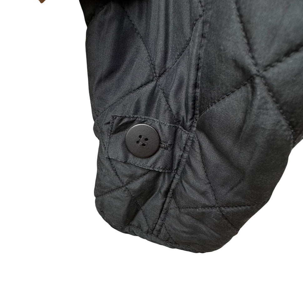 Clio Vintage Womens Black Quilted Jacket Button Front Pockets Drawstring Waist M