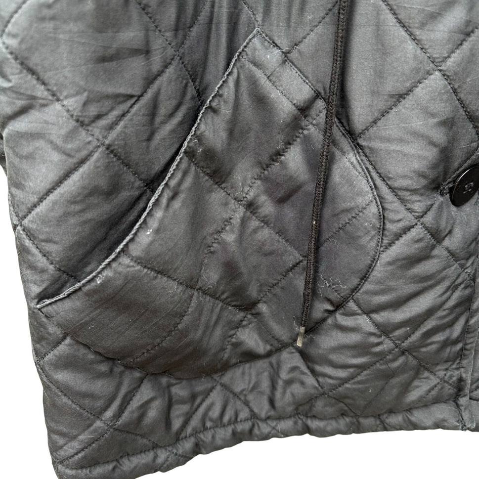 Clio Vintage Womens Black Quilted Jacket Button Front Pockets Drawstring Waist M