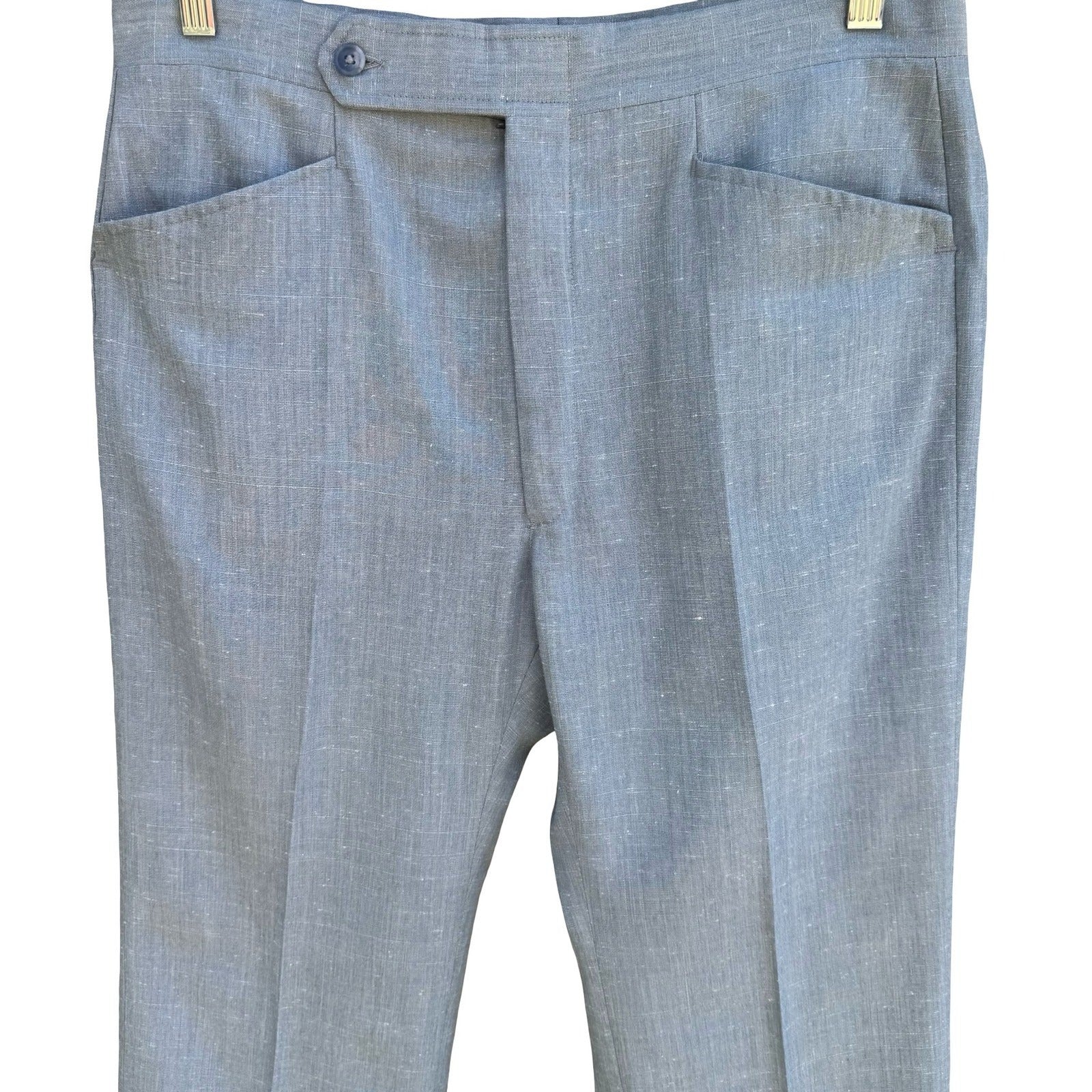 Haggar Vintage 50s 60s Blue Linen Blend Trousers Frontier Pocket Straight Leg