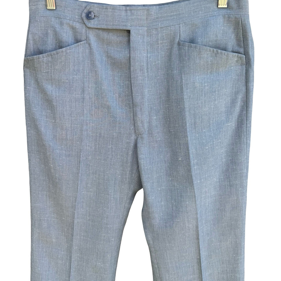 Haggar Vintage 50s 60s Blue Linen Blend Trousers Frontier Pocket Straight Leg