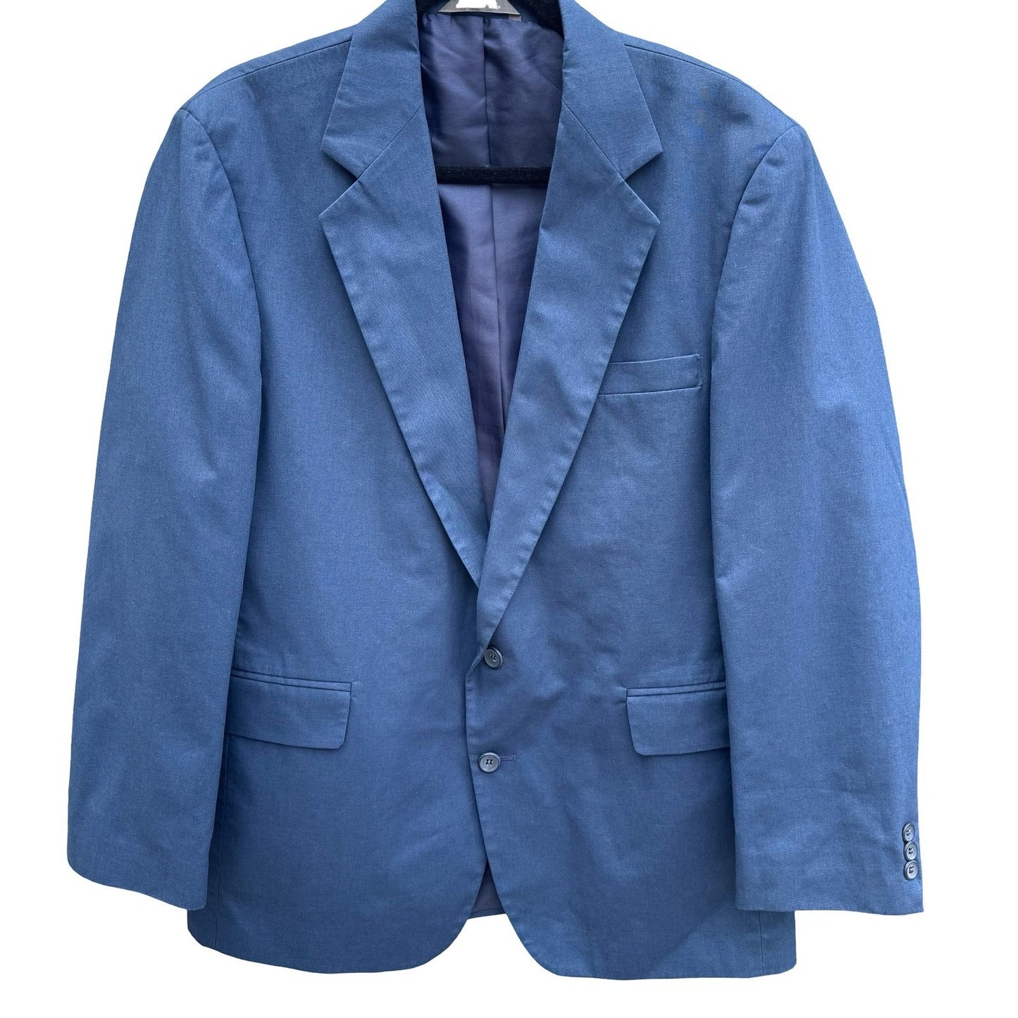 Haggar Mens Blue Cotton Suit 2 Button Blazer 42R Flat Front Pants 33x29 USA Made