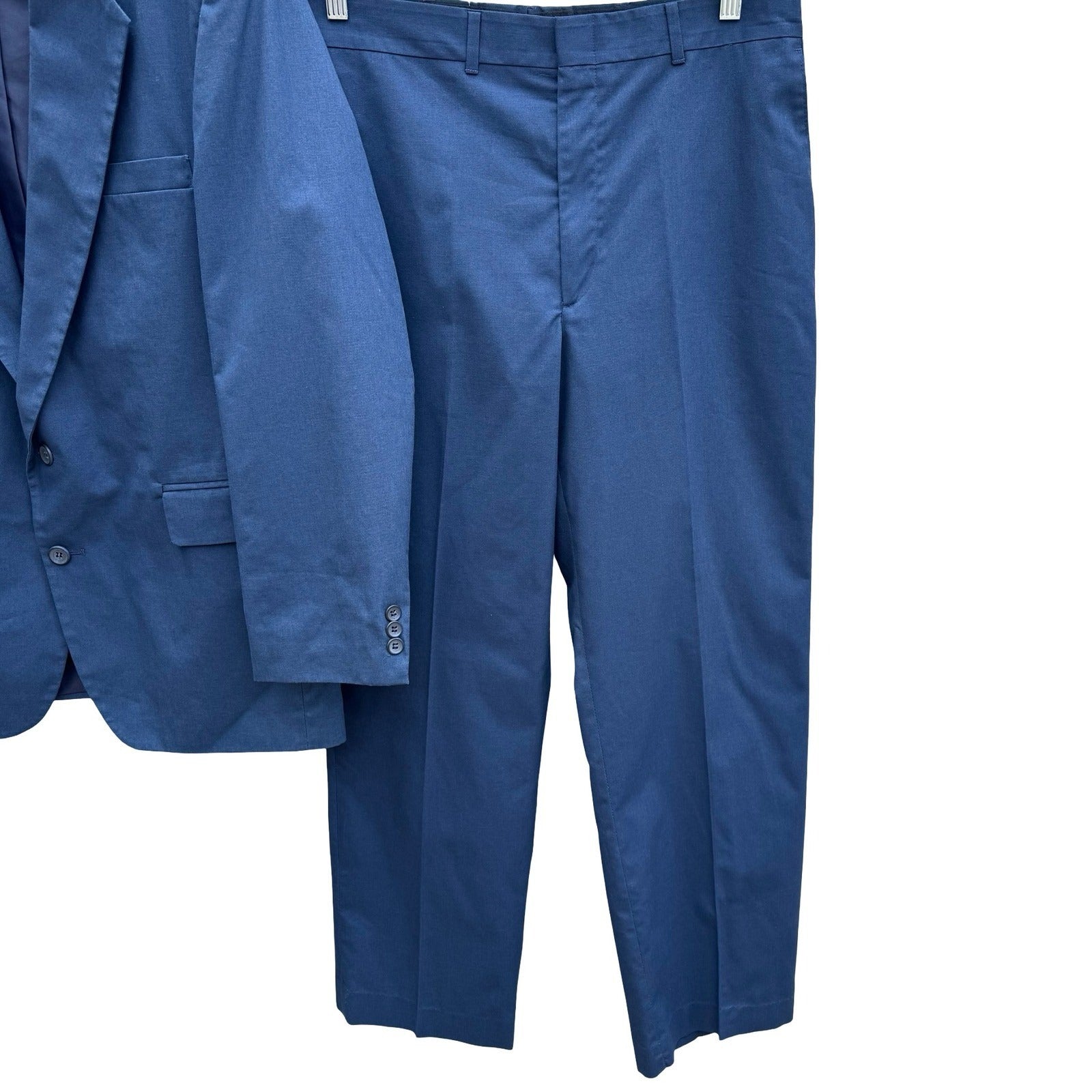 Haggar Mens Blue Cotton Suit 2 Button Blazer 42R Flat Front Pants 33x29 USA Made