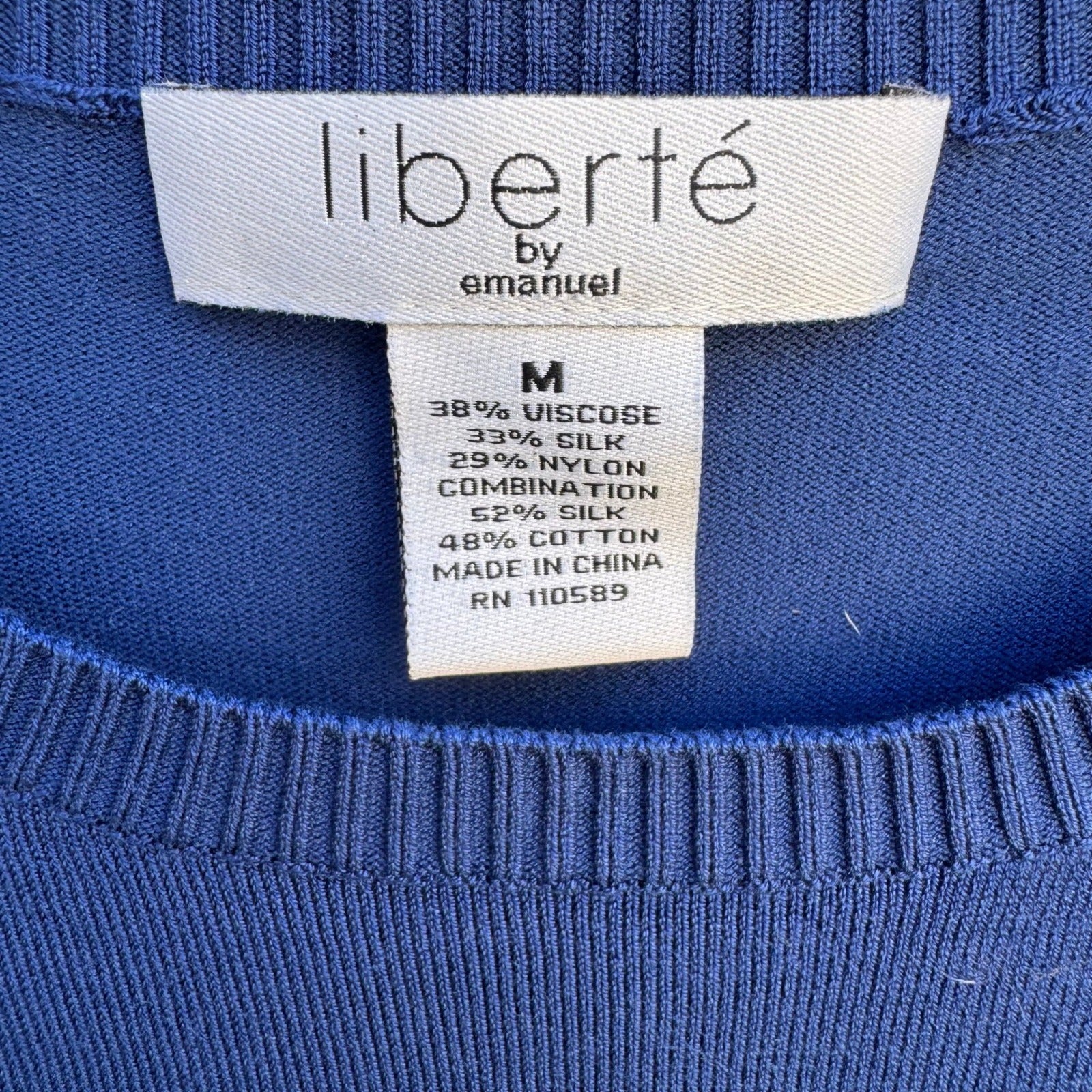 Liberte by Emanuel Royal Blue Silk Blend Layered Animal Print Ruffle Sweater M