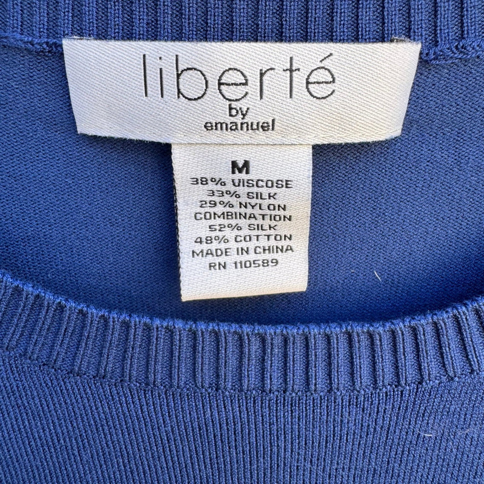 Liberte by Emanuel Royal Blue Silk Blend Layered Animal Print Ruffle Sweater M
