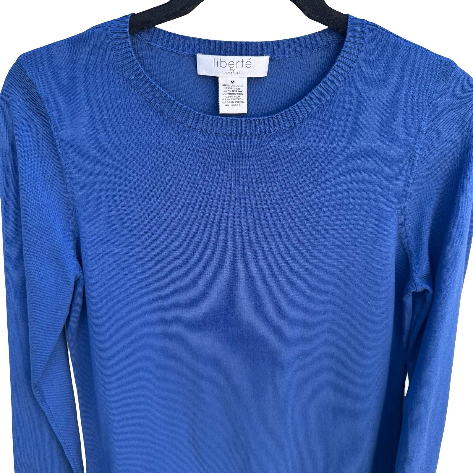 Liberte by Emanuel Royal Blue Silk Blend Layered Animal Print Ruffle Sweater M