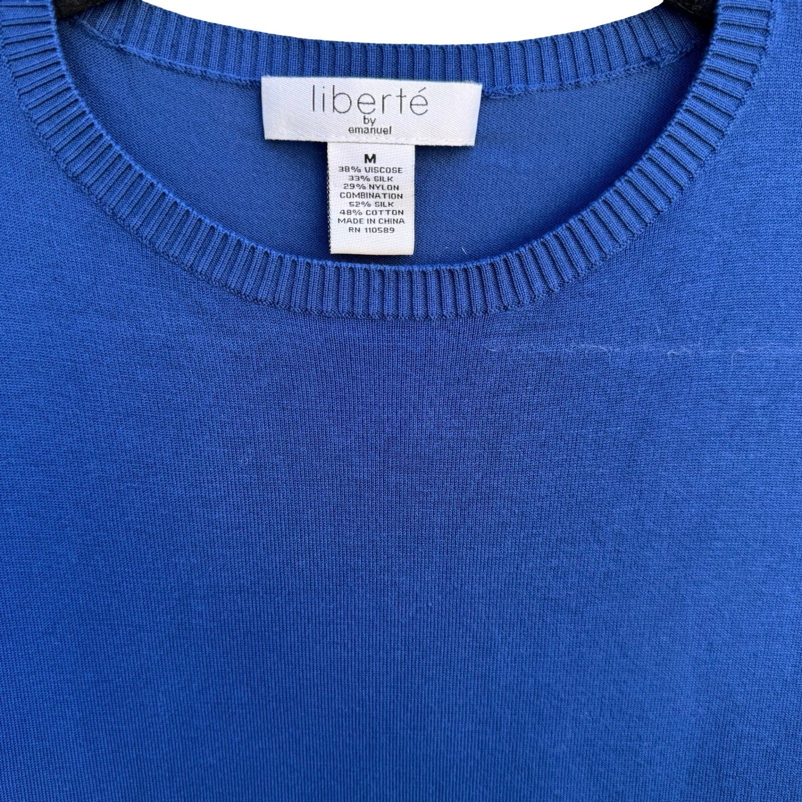 Liberte by Emanuel Royal Blue Silk Blend Layered Animal Print Ruffle Sweater M