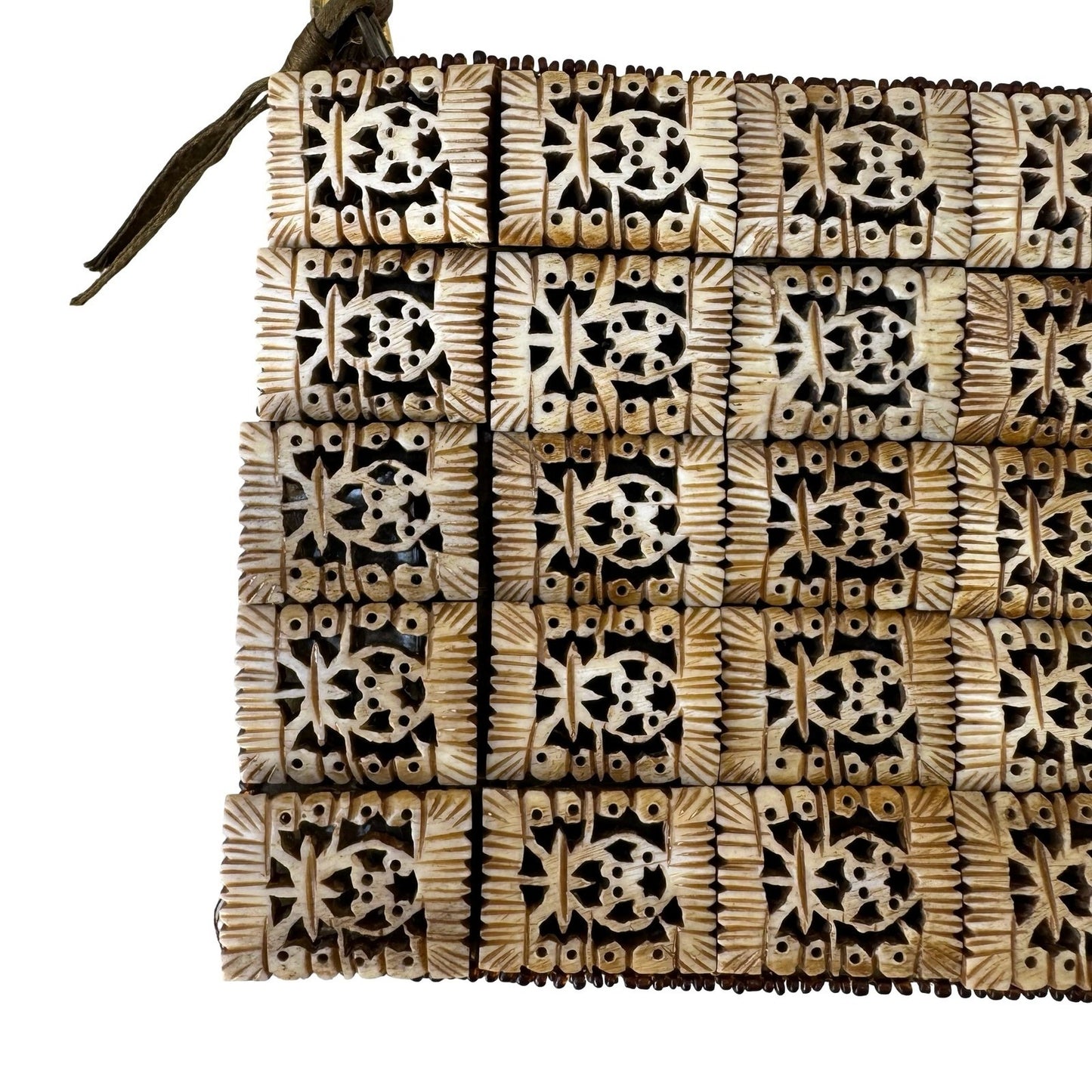 Chan Luu Y2K Carved Tile Shoulder Bag Green Beaded Boho Artisanal Festival Bag