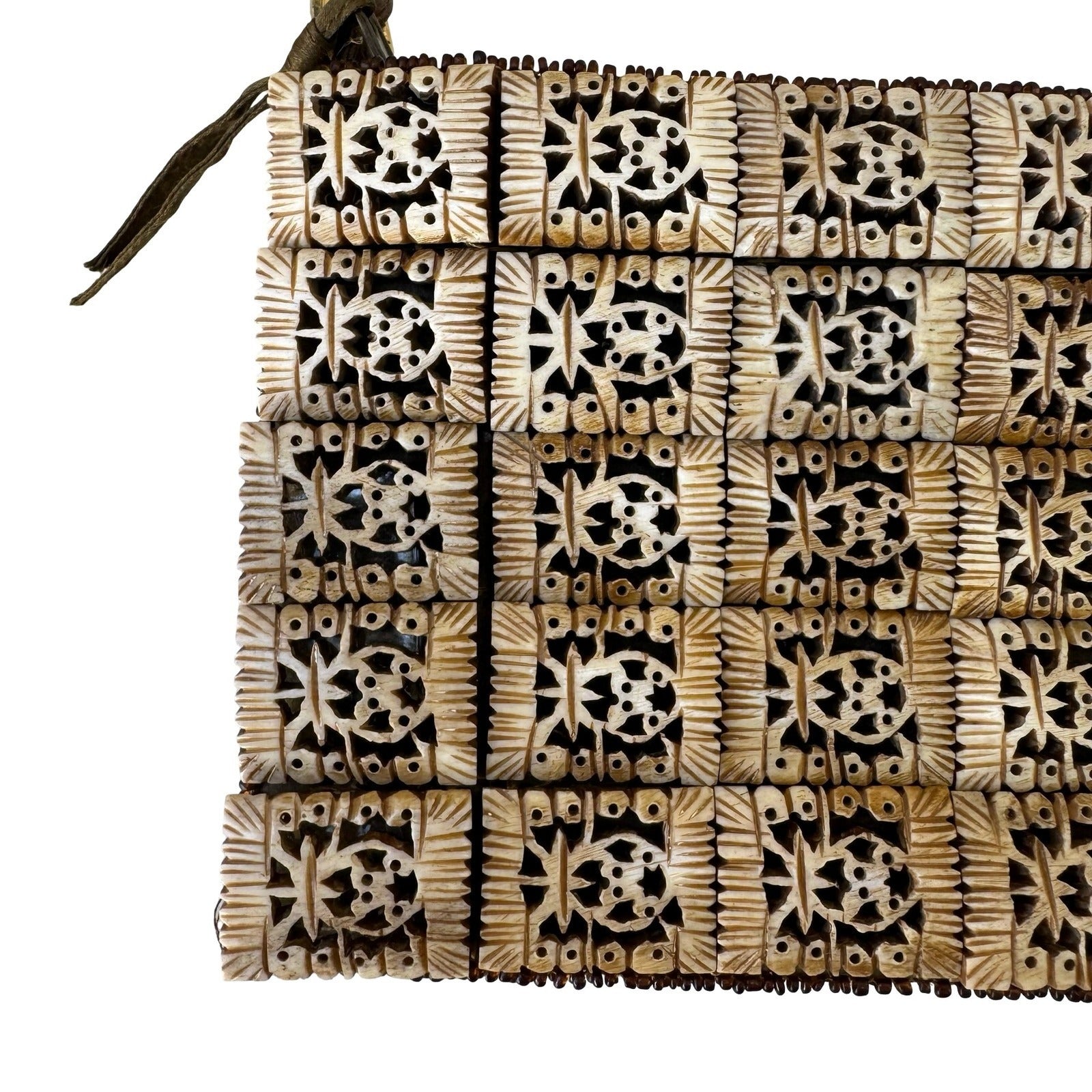 Chan Luu Y2K Carved Tile Shoulder Bag Green Beaded Boho Artisanal Festival Bag