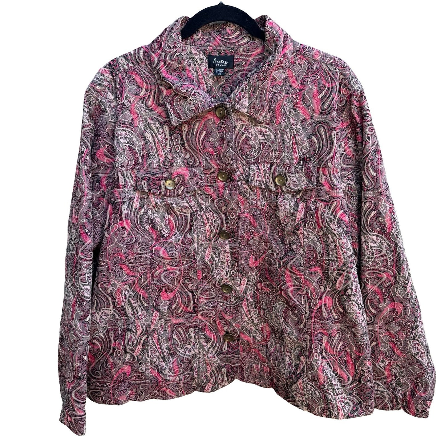 Analogy Boho Eclectic Art To Wear Maximalist Paisley Textured Denim Jacket 2X