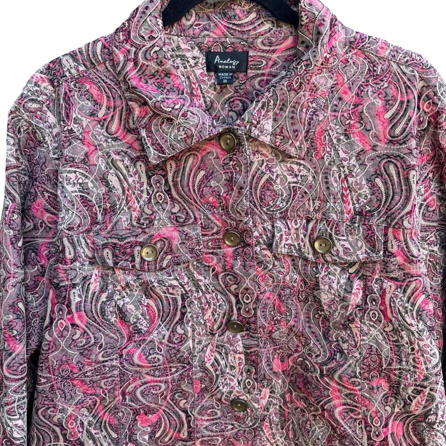 Analogy Boho Eclectic Art To Wear Maximalist Paisley Textured Denim Jacket 2X