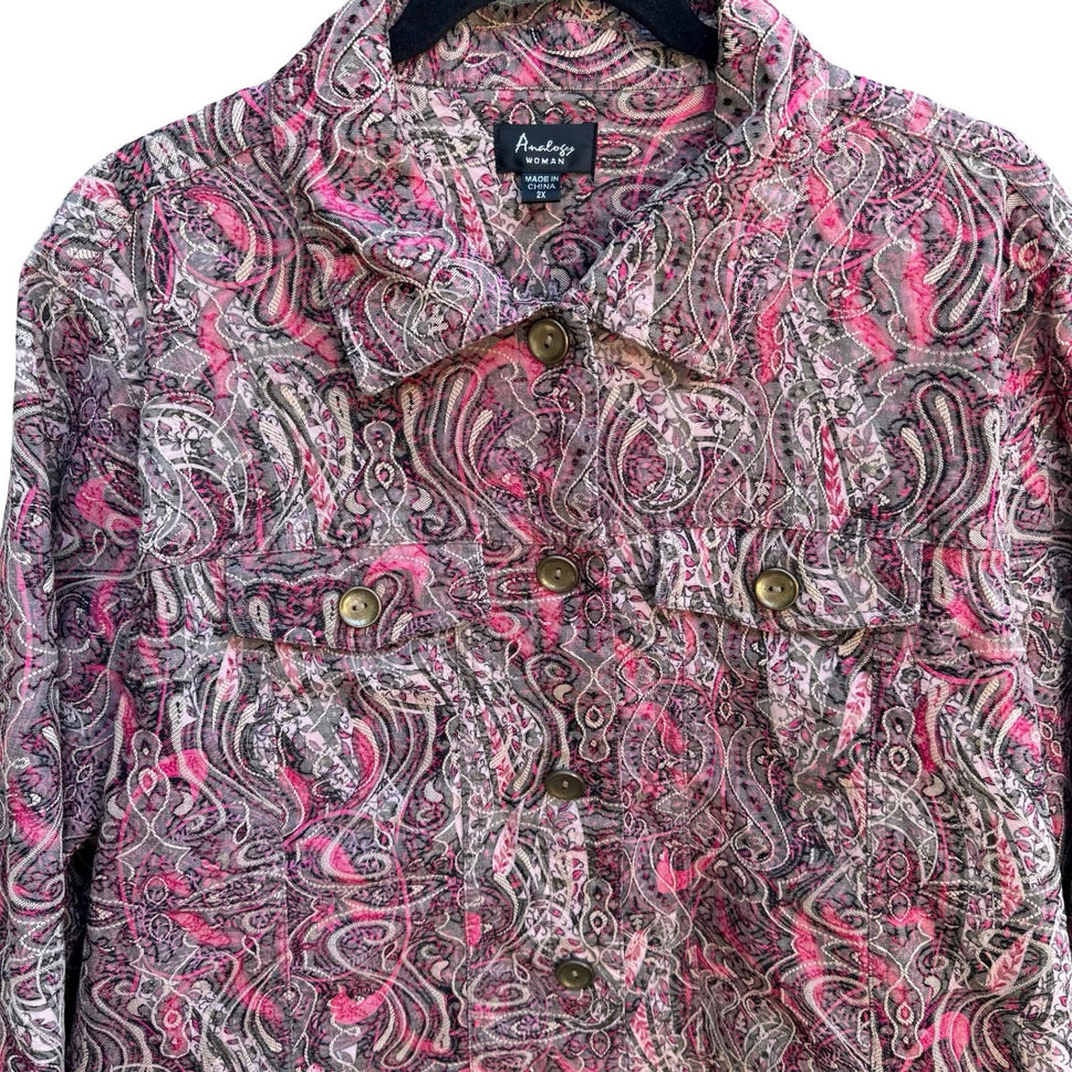Analogy Boho Eclectic Art To Wear Maximalist Paisley Textured Denim Jacket 2X