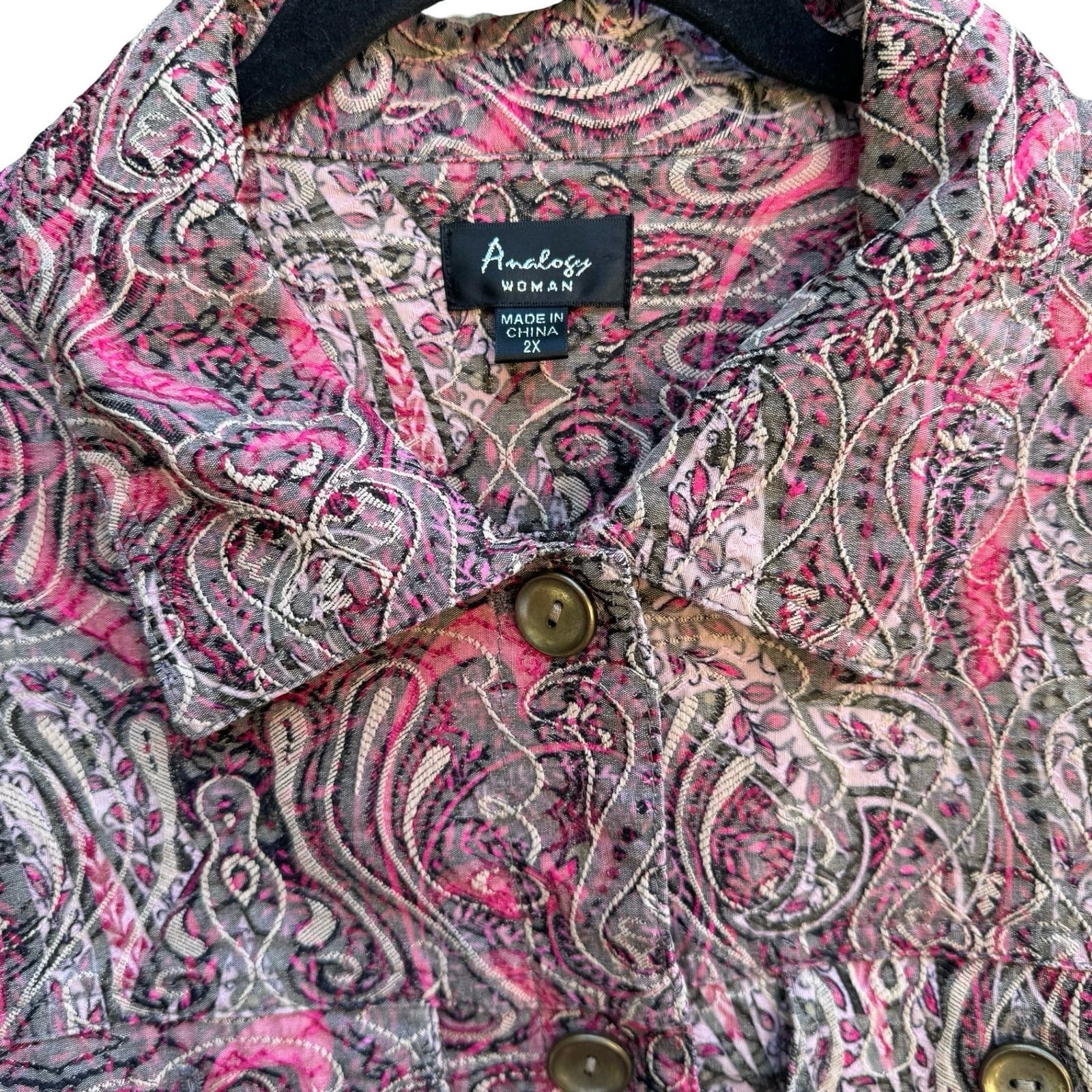 Analogy Boho Eclectic Art To Wear Maximalist Paisley Textured Denim Jacket 2X
