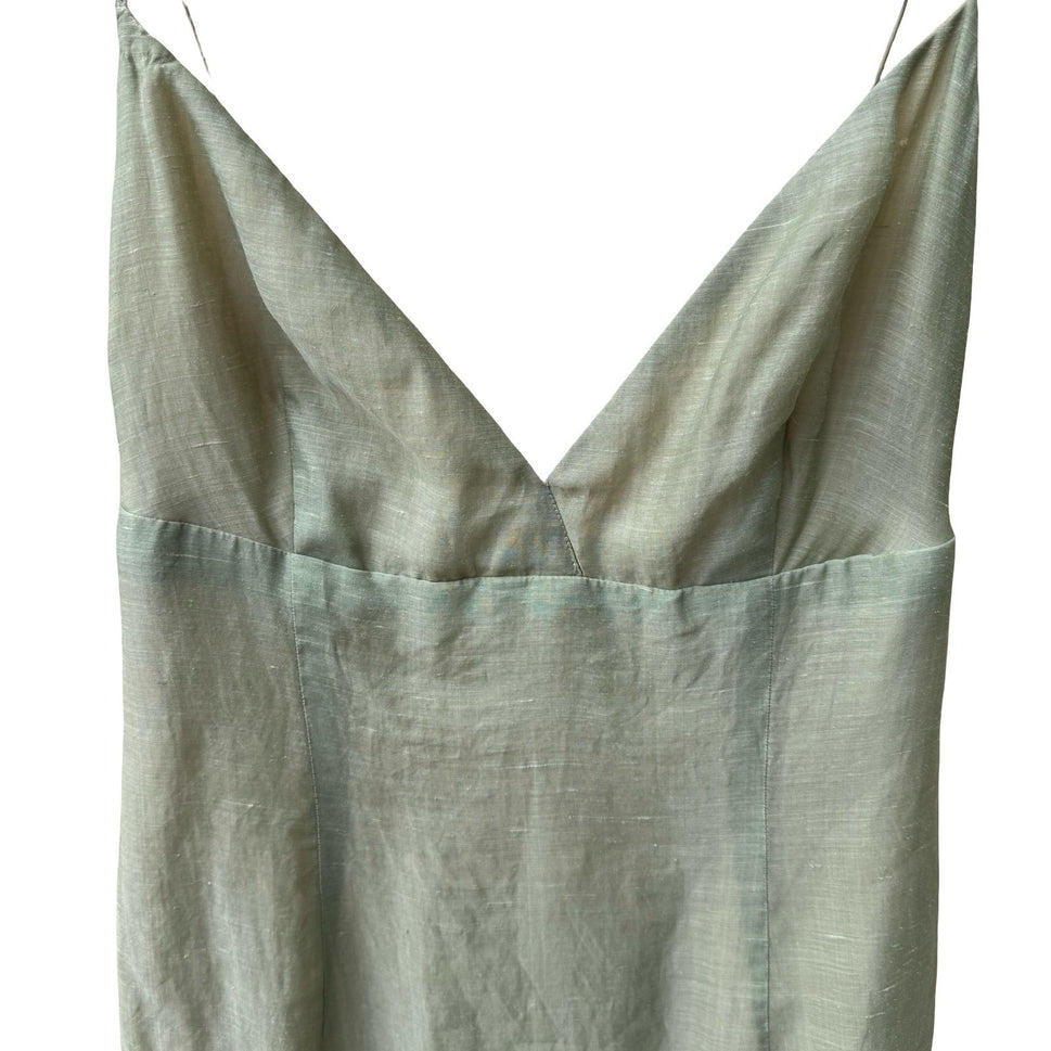 Kathryn Dianos Vintage 90s Silk Ramie Minimalist Coastal Midi Sheath Dress XS