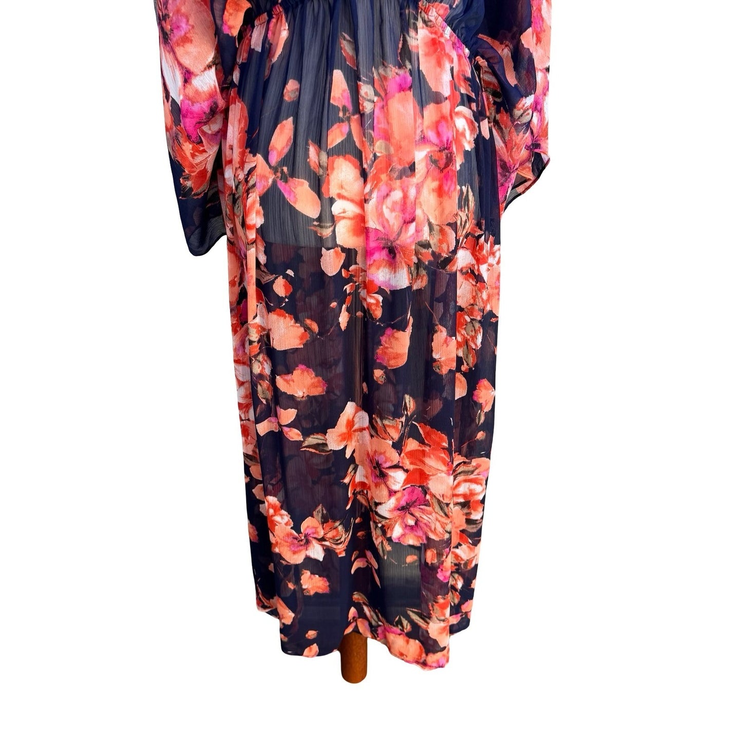 Curations Boho Ethereal Flowy Floral Sheer Maxi Dress Swim Cover Up Ruffle L