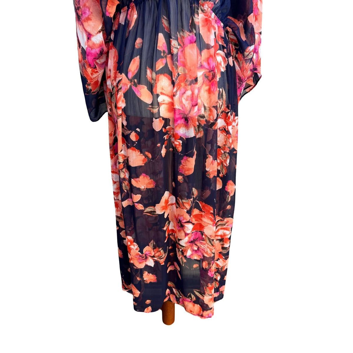 Curations Boho Ethereal Flowy Floral Sheer Maxi Dress Swim Cover Up Ruffle L
