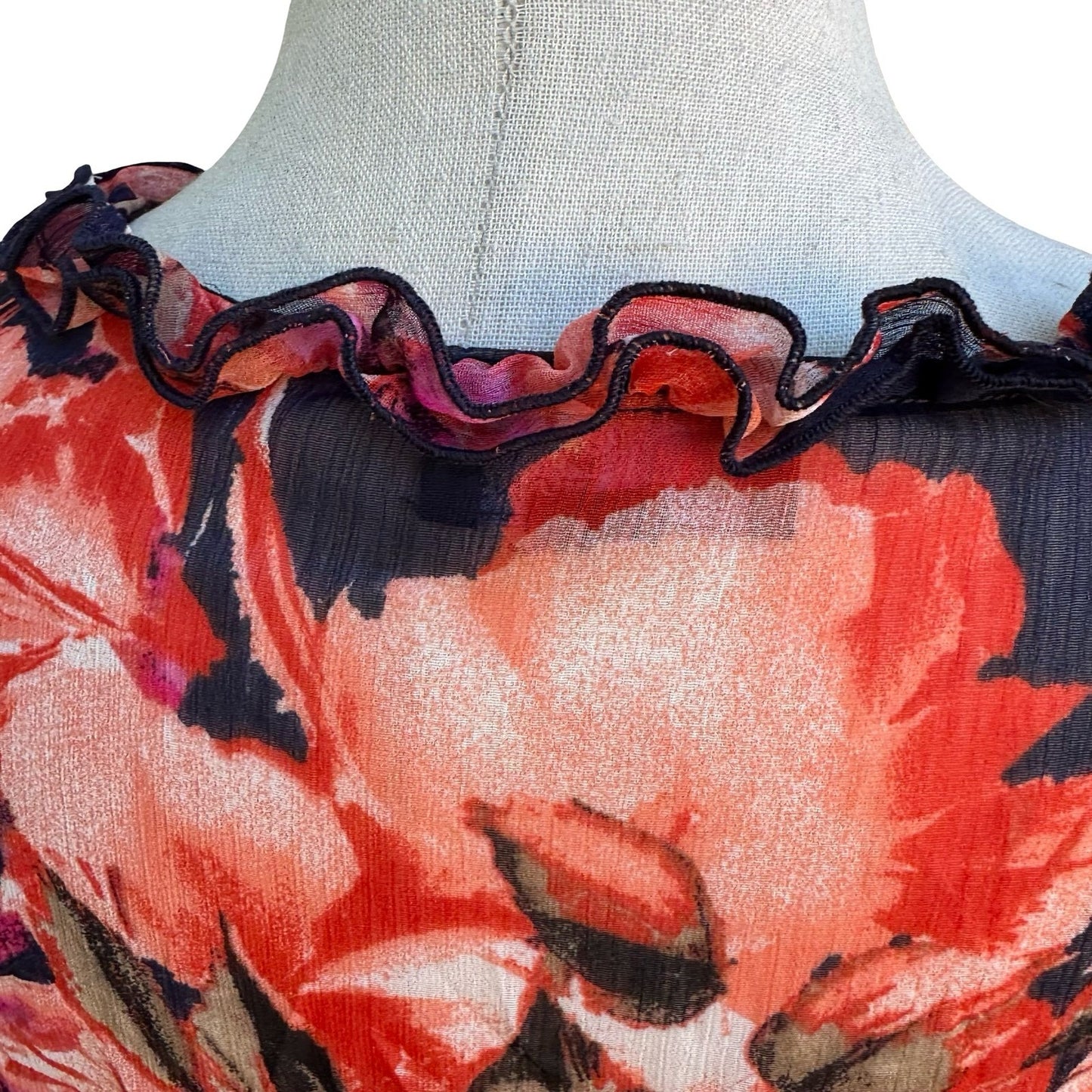 Curations Boho Ethereal Flowy Floral Sheer Maxi Dress Swim Cover Up Ruffle L