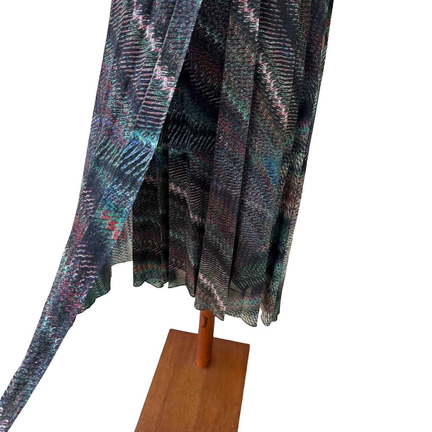 Trina Turk Y2K Resortwear Boho Halter Maxi Dress Abstract Chevron Keyhole Back S