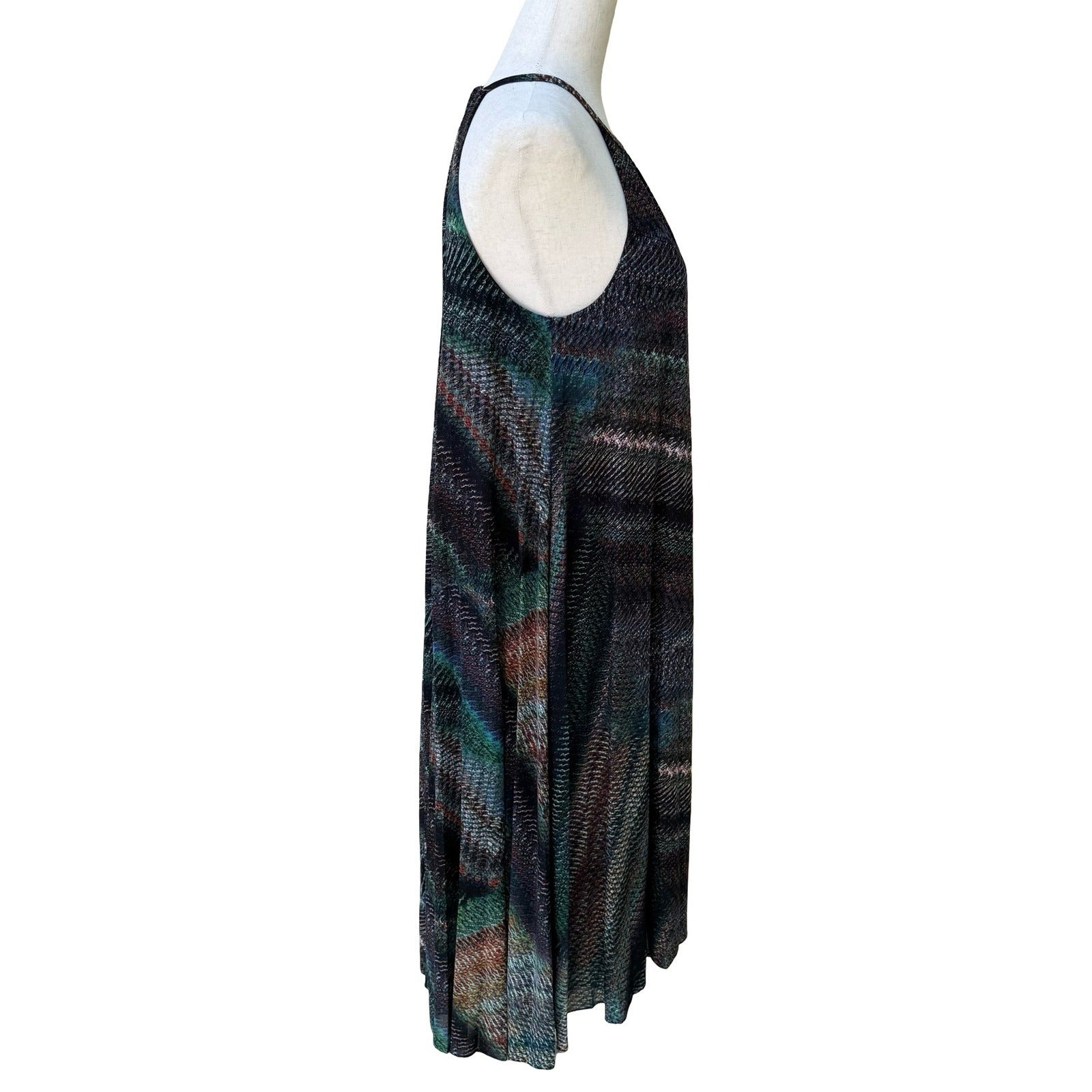 Trina Turk Y2K Resortwear Boho Halter Maxi Dress Abstract Chevron Keyhole Back S