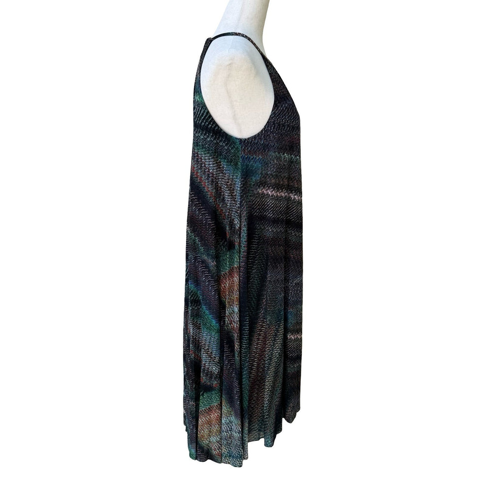 Trina Turk Y2K Resortwear Boho Halter Maxi Dress Abstract Chevron Keyhole Back S