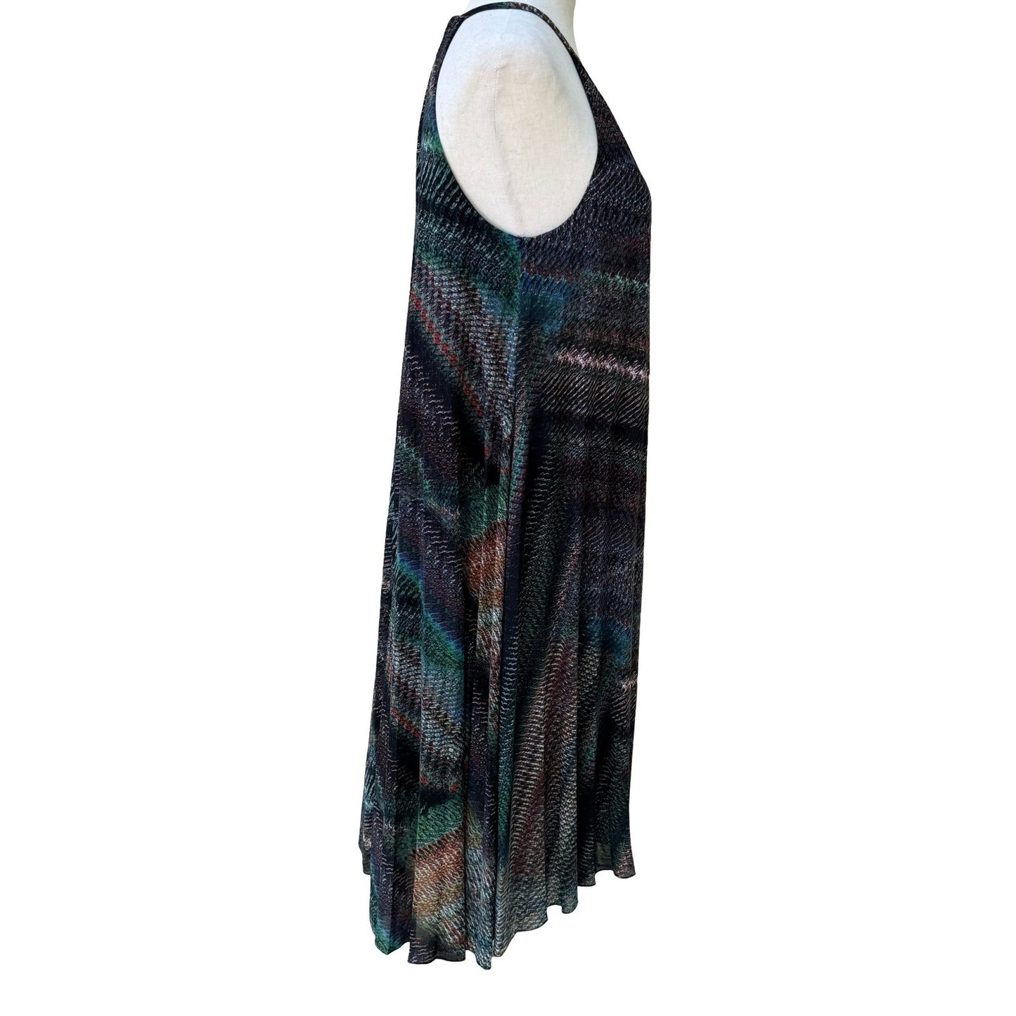 Trina Turk Y2K Resortwear Boho Halter Maxi Dress Abstract Chevron Keyhole Back S