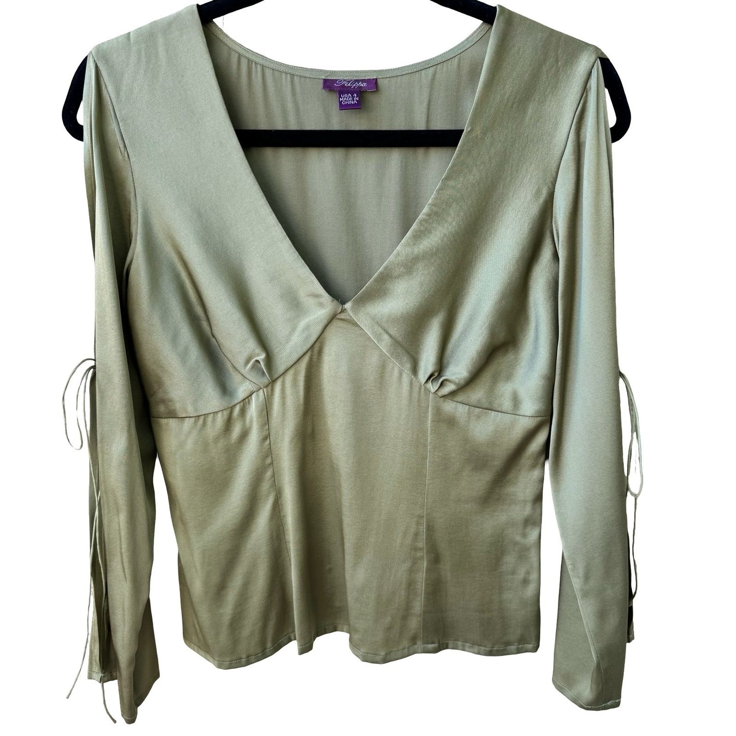 Filippa Y2K Ethereal Silk Blend Romantic Fairycore Split Sleeve Green Blouse 4