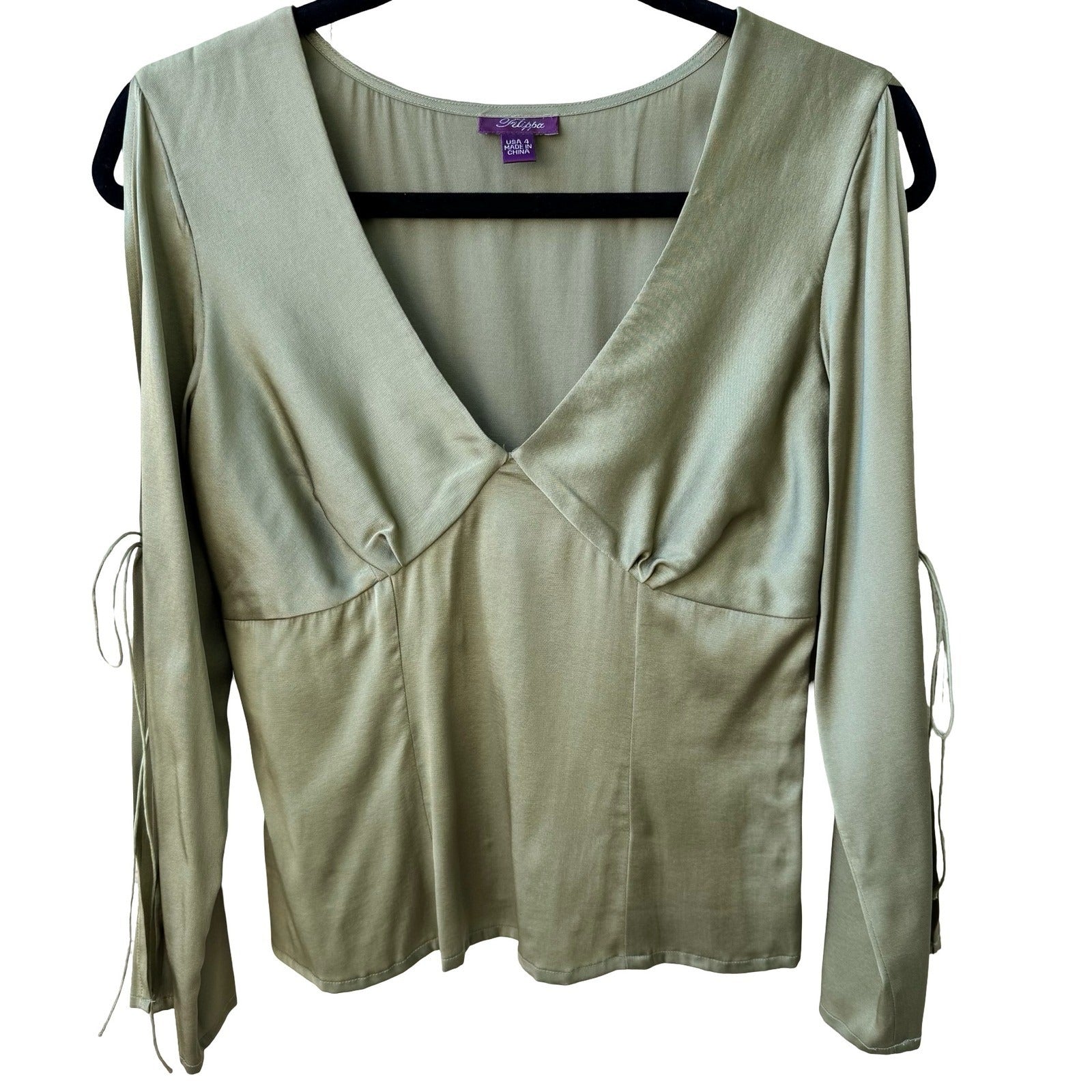 Filippa Y2K Ethereal Silk Blend Romantic Fairycore Split Sleeve Green Blouse 4