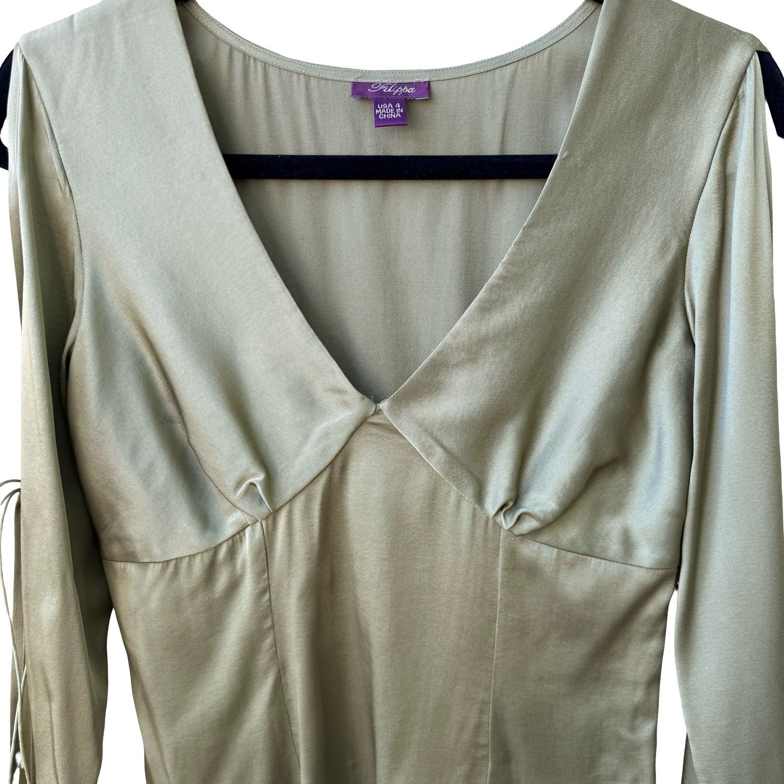 Filippa Y2K Ethereal Silk Blend Romantic Fairycore Split Sleeve Green Blouse 4