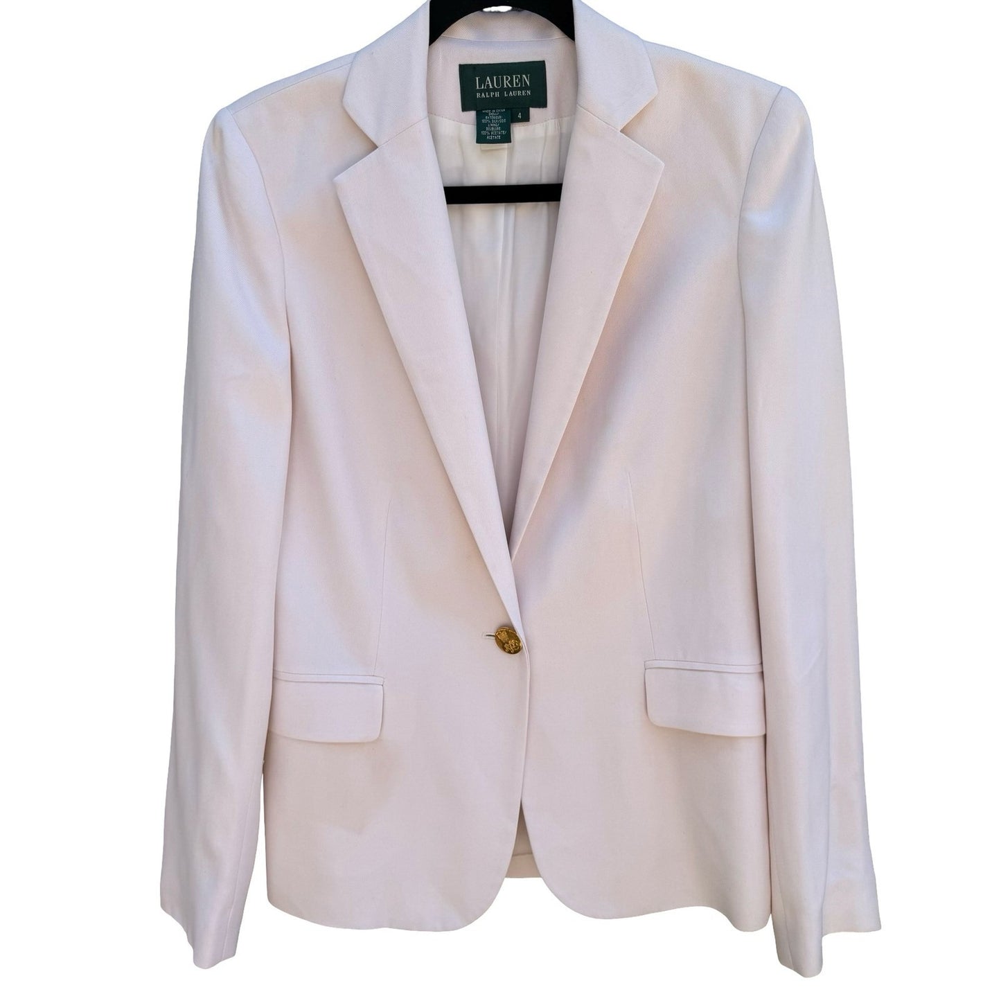 Lauren Ralph Lauren Womens 4 Luxury Silk Ivory Blazer Crest Preppy Old Money
