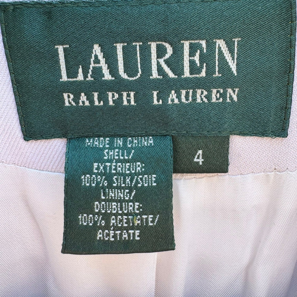 Lauren Ralph Lauren Womens 4 Luxury Silk Ivory Blazer Crest Preppy Old Money
