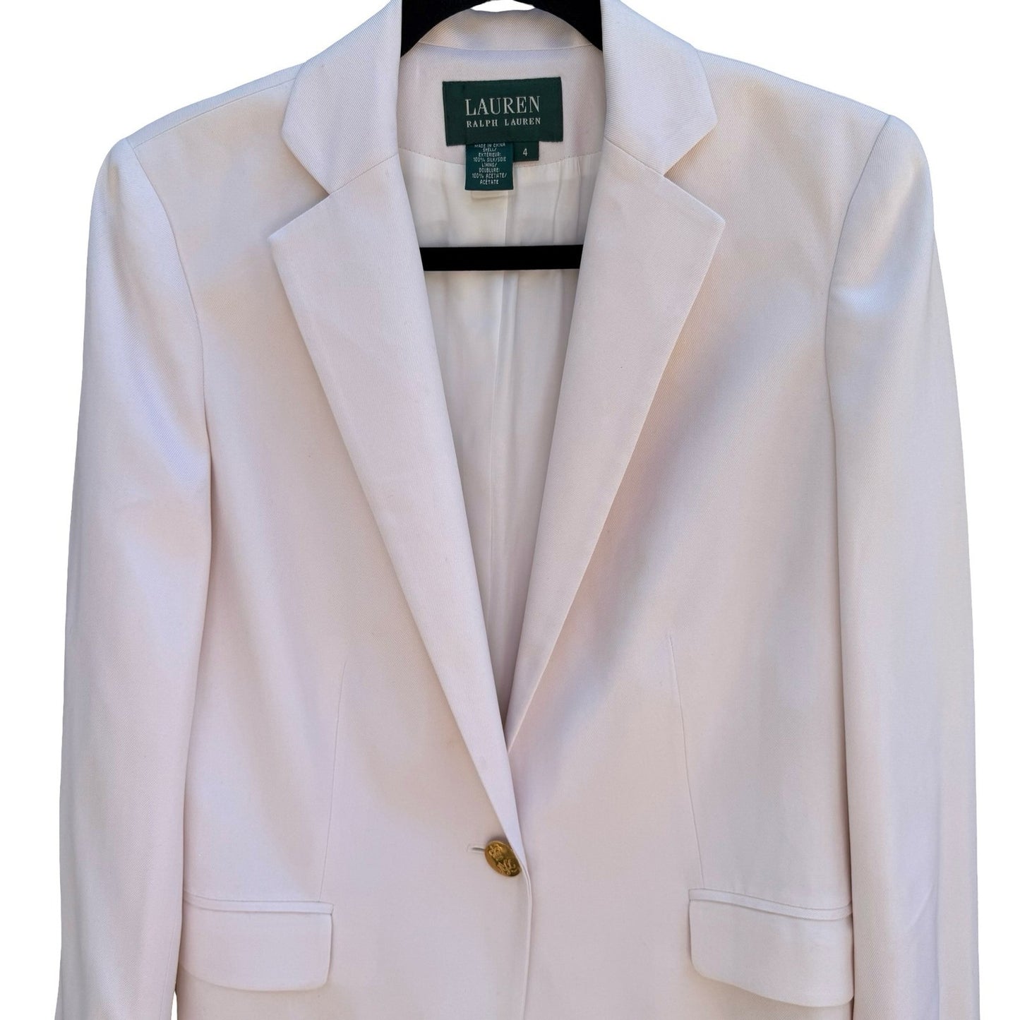 Lauren Ralph Lauren Womens 4 Luxury Silk Ivory Blazer Crest Preppy Old Money