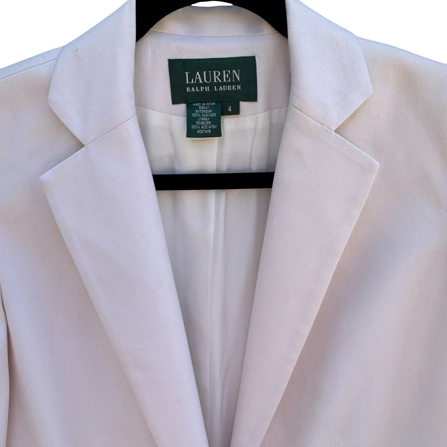 Lauren Ralph Lauren Womens 4 Luxury Silk Ivory Blazer Crest Preppy Old Money