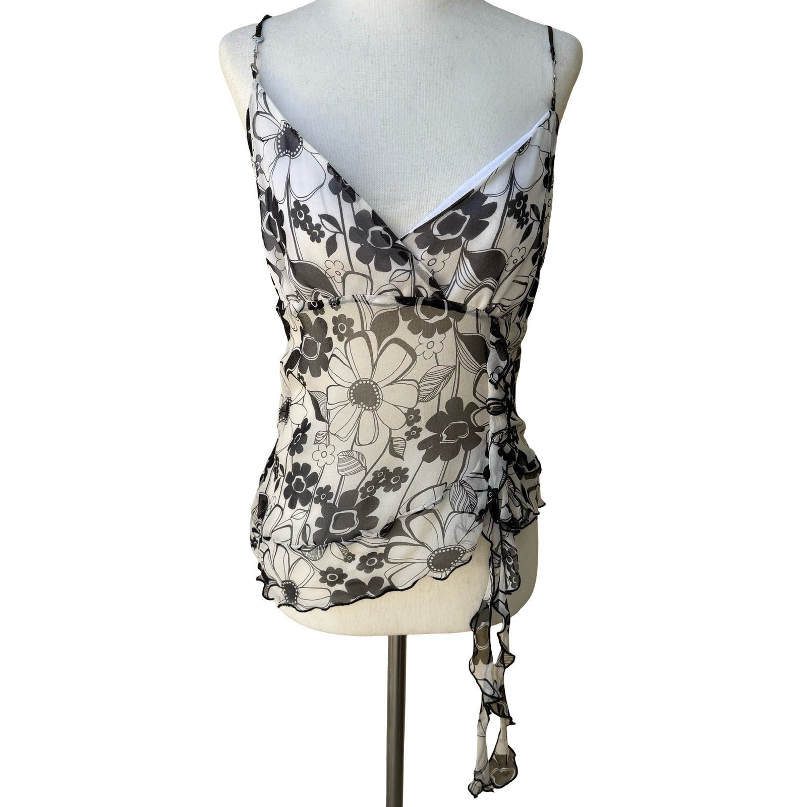 Derek Green Y2K Coquette Fairy Whimsygoth Floral Ruffle Chiffon Camisole Top NWT
