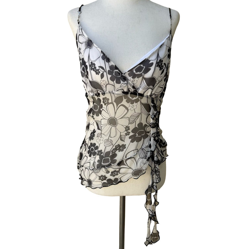 Derek Green Y2K Coquette Fairy Whimsygoth Floral Ruffle Chiffon Camisole Top NWT