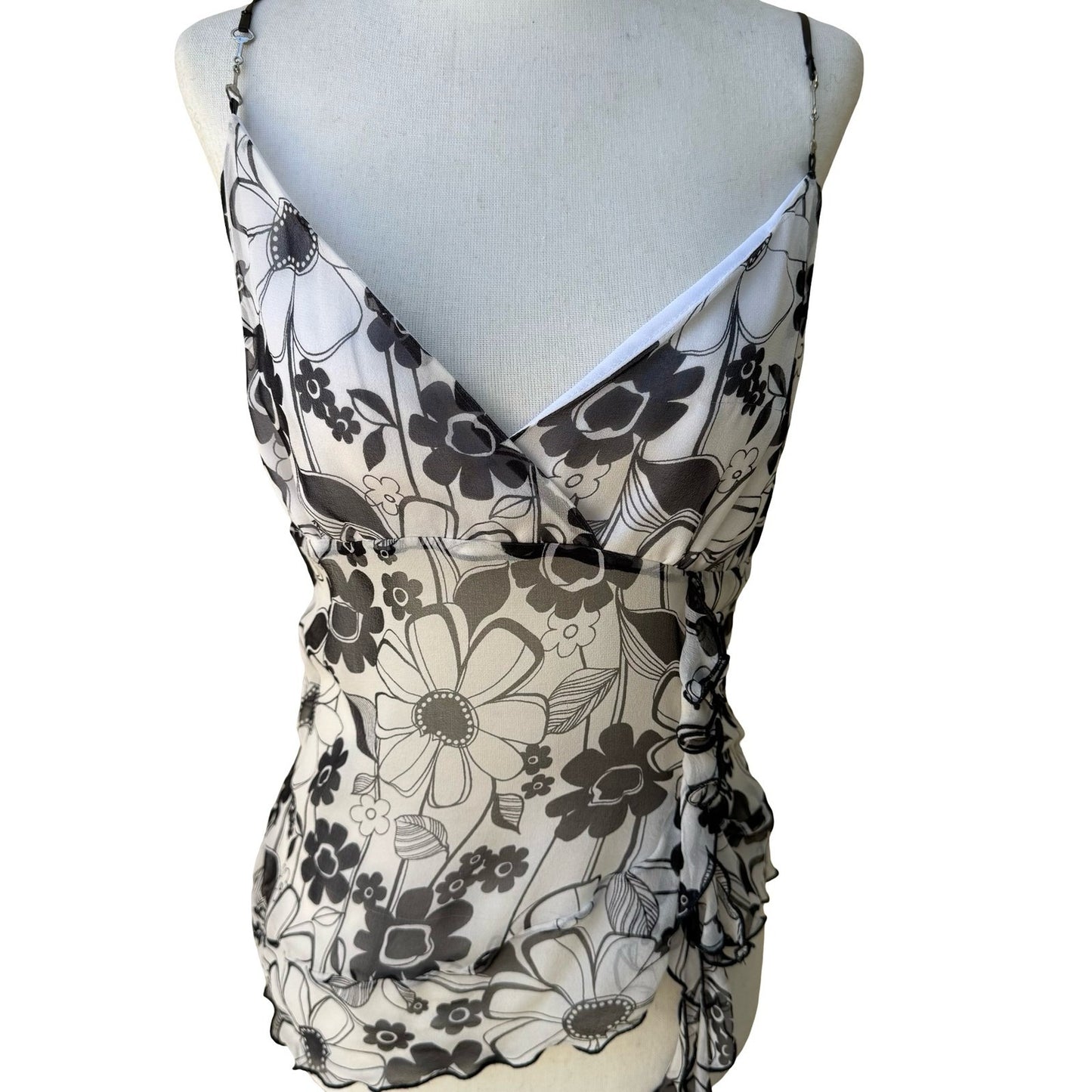 Derek Green Y2K Coquette Fairy Whimsygoth Floral Ruffle Chiffon Camisole Top NWT