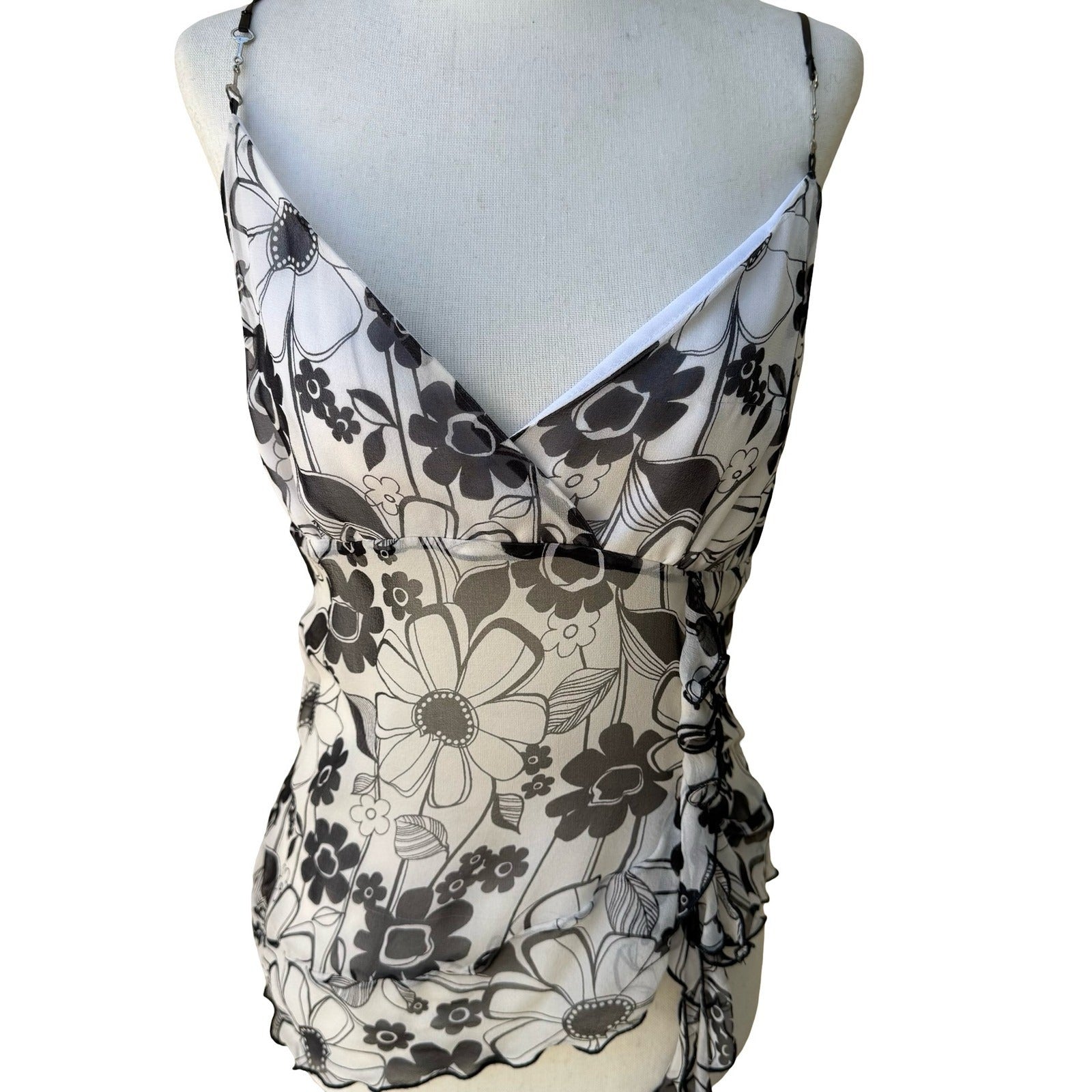 Derek Green Y2K Coquette Fairy Whimsygoth Floral Ruffle Chiffon Camisole Top NWT