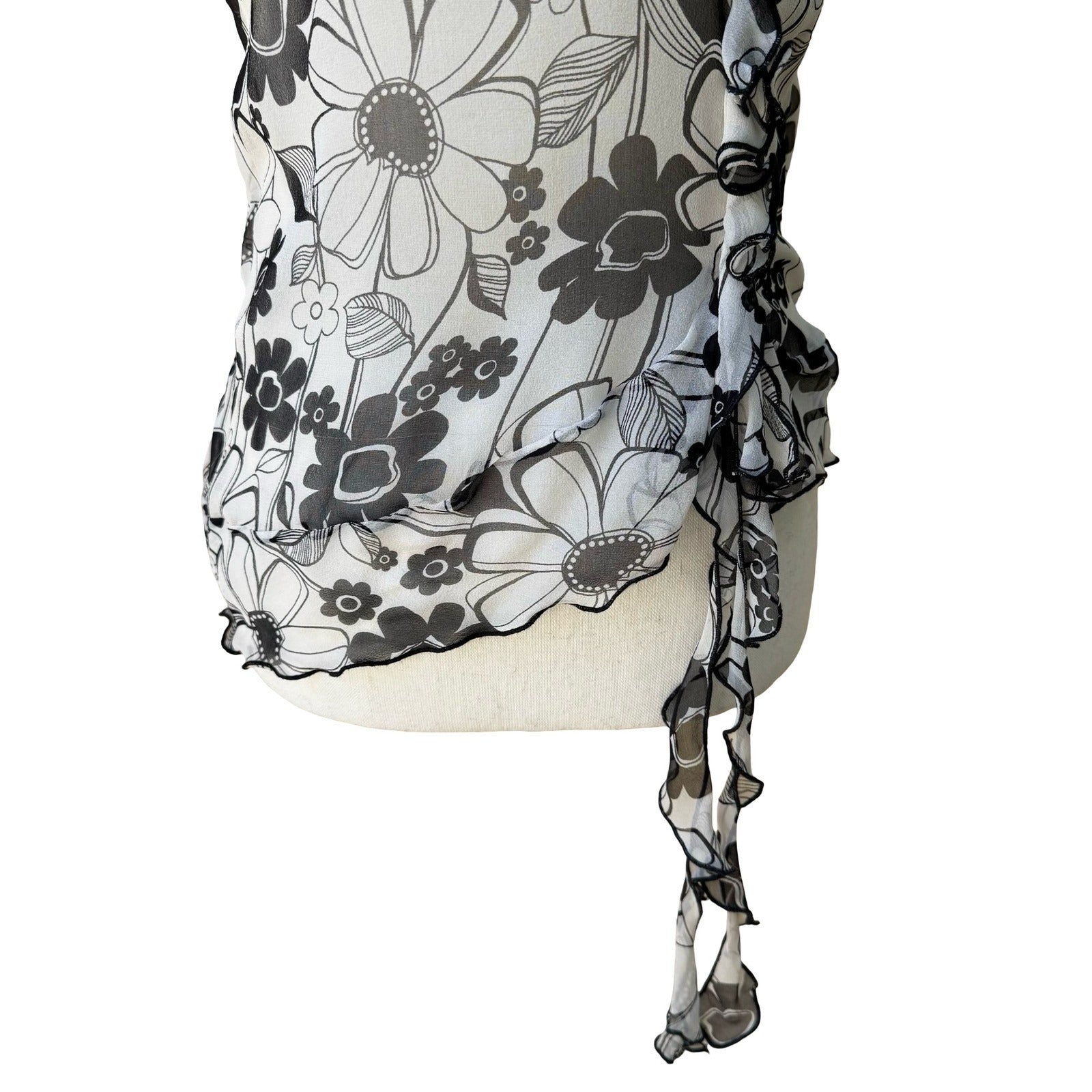Derek Green Y2K Coquette Fairy Whimsygoth Floral Ruffle Chiffon Camisole Top NWT