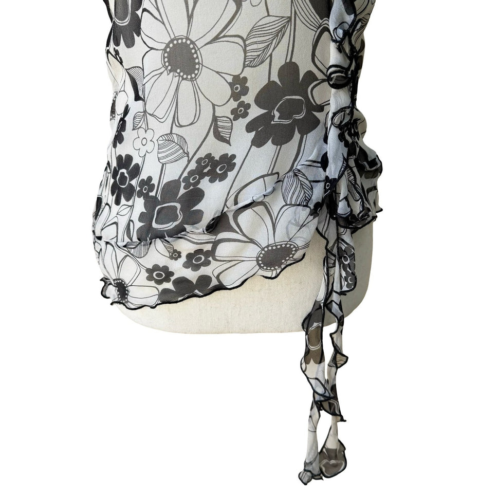 Derek Green Y2K Coquette Fairy Whimsygoth Floral Ruffle Chiffon Camisole Top NWT