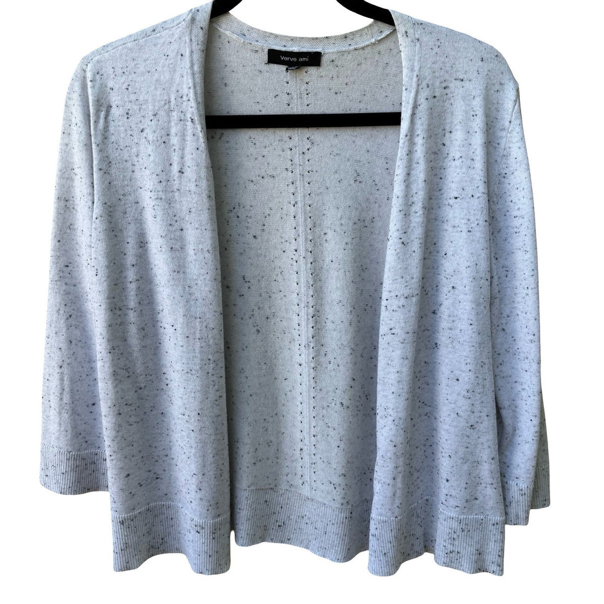 Verve Ami Minimalist Pointelle Layering Speckled Open Front Cardigan Grey L