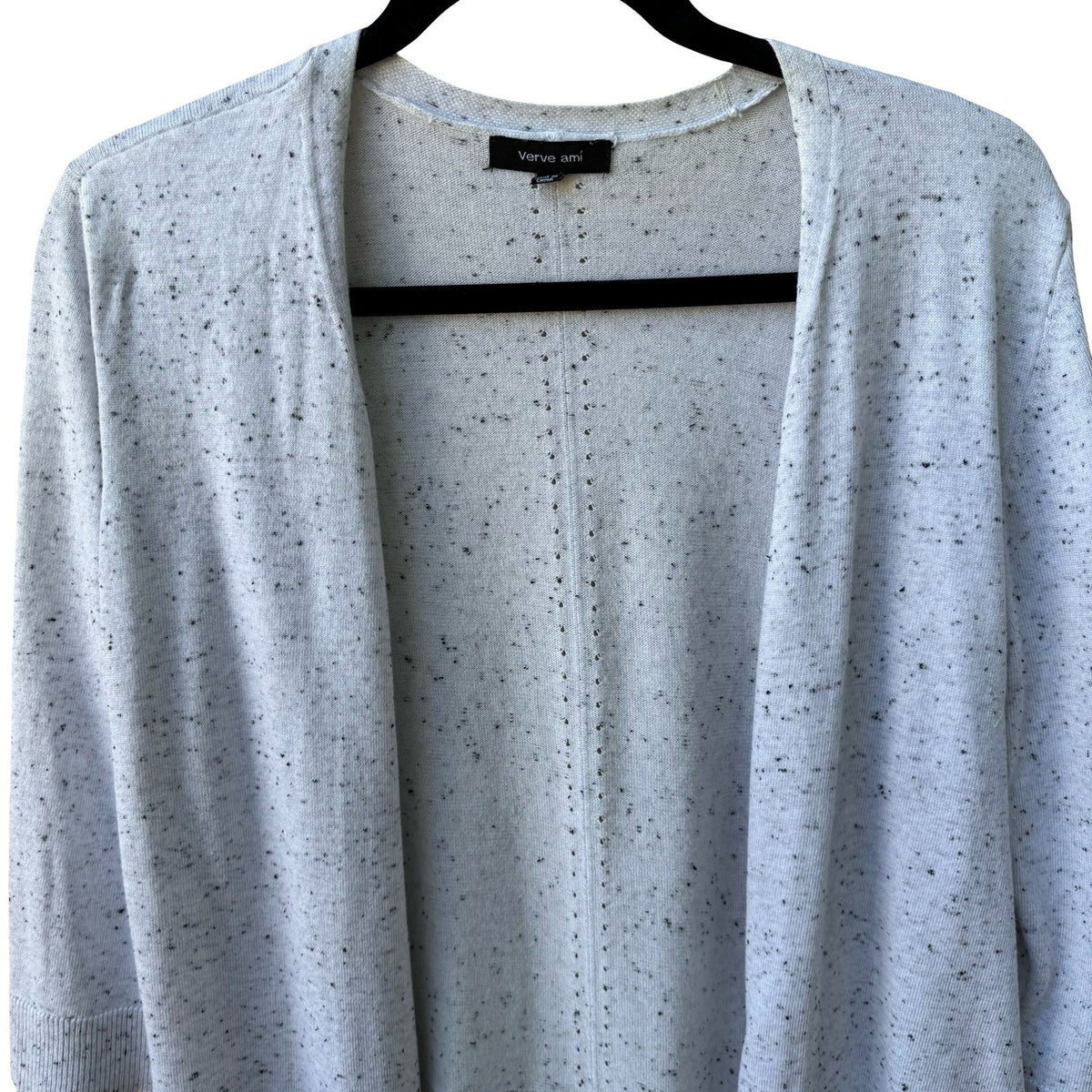 Verve Ami Minimalist Pointelle Layering Speckled Open Front Cardigan Grey L