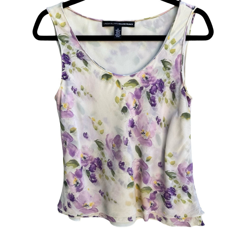 Linda Allard Ellen Tracy Silk Floral Romantic Feminine Purple Watercolor Top 8