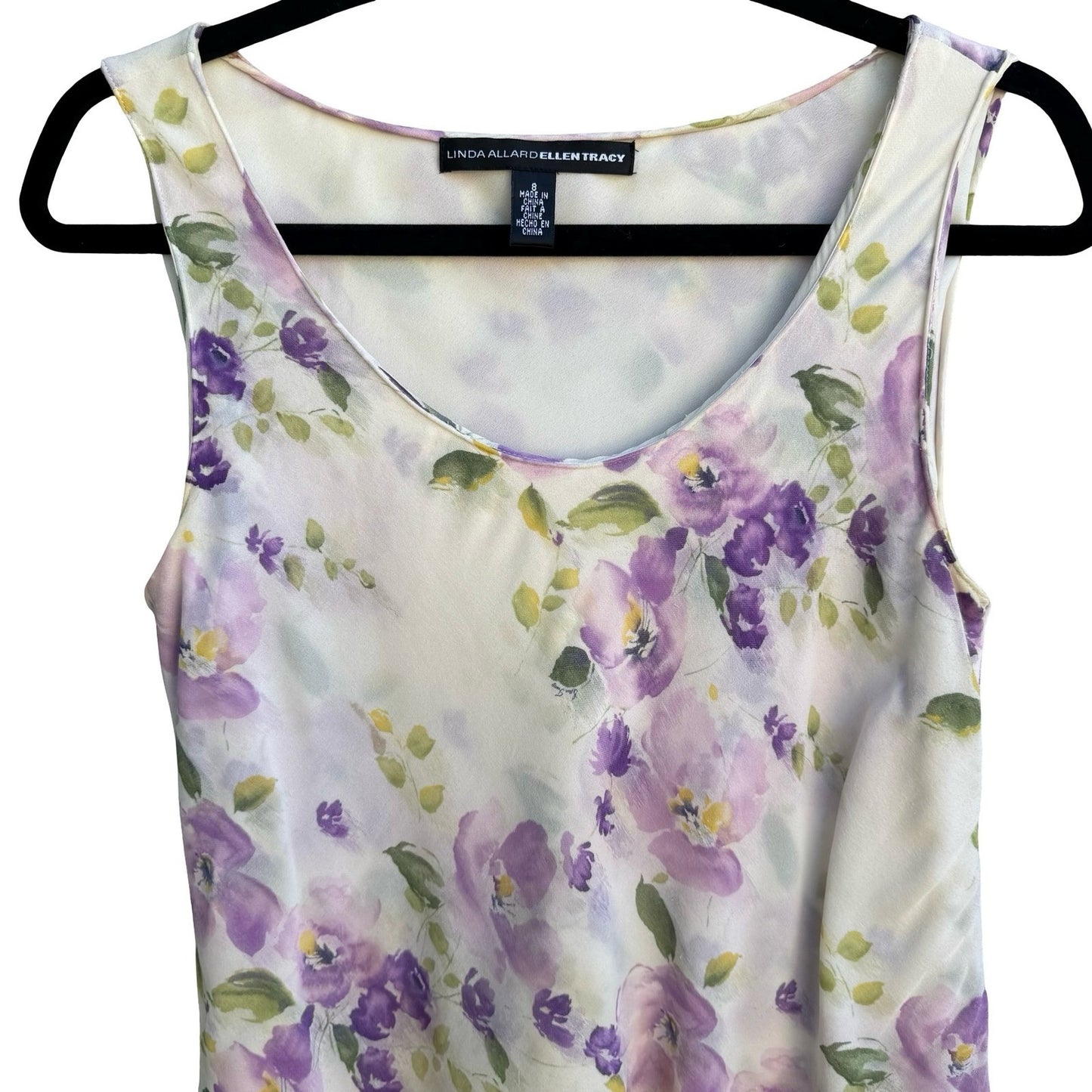 Linda Allard Ellen Tracy Silk Floral Romantic Feminine Purple Watercolor Top 8