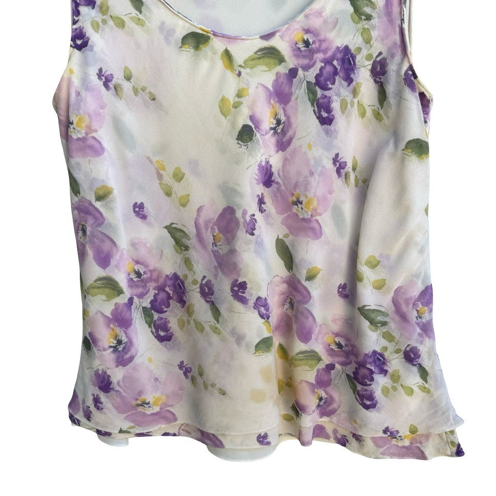 Linda Allard Ellen Tracy Silk Floral Romantic Feminine Purple Watercolor Top 8