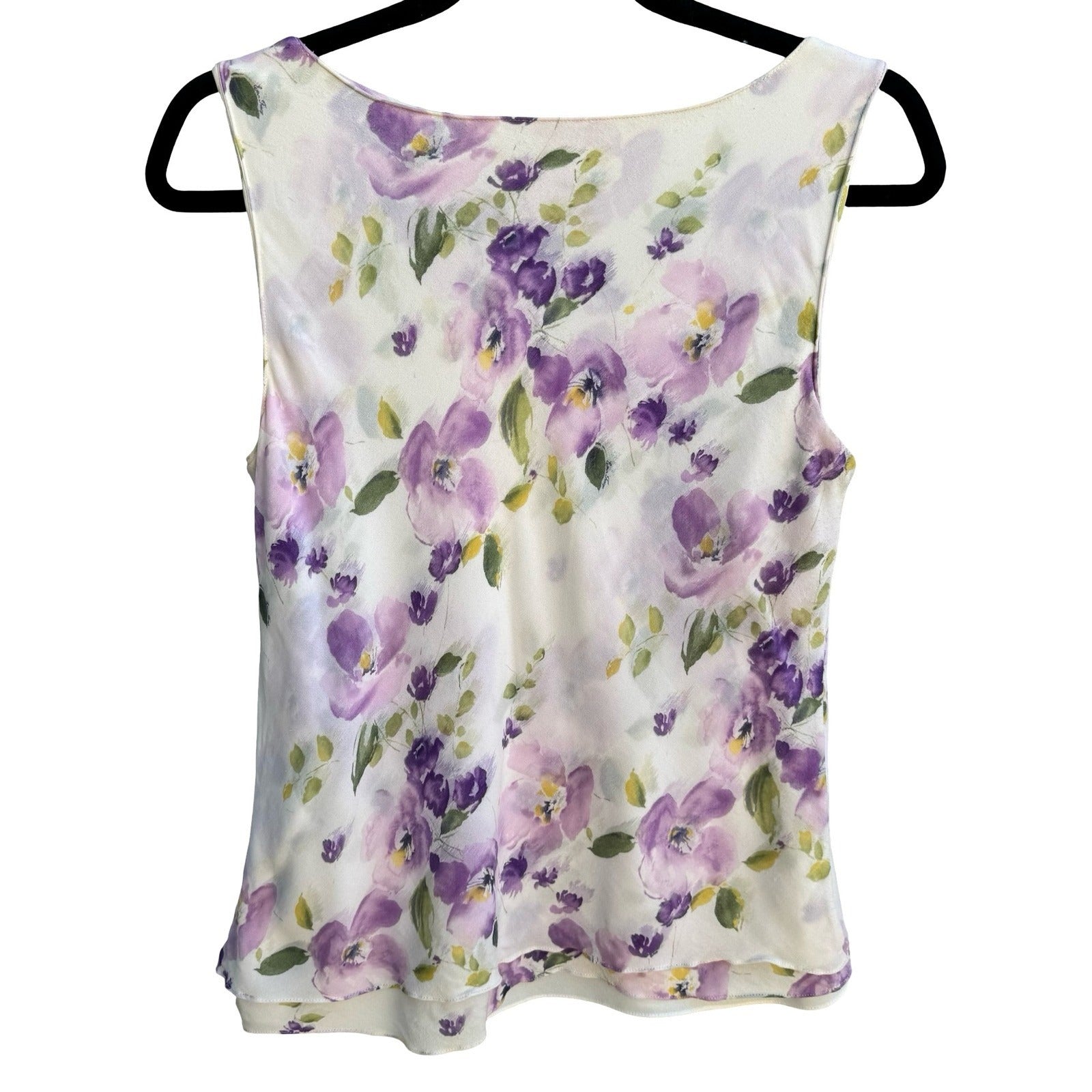 Linda Allard Ellen Tracy Silk Floral Romantic Feminine Purple Watercolor Top 8
