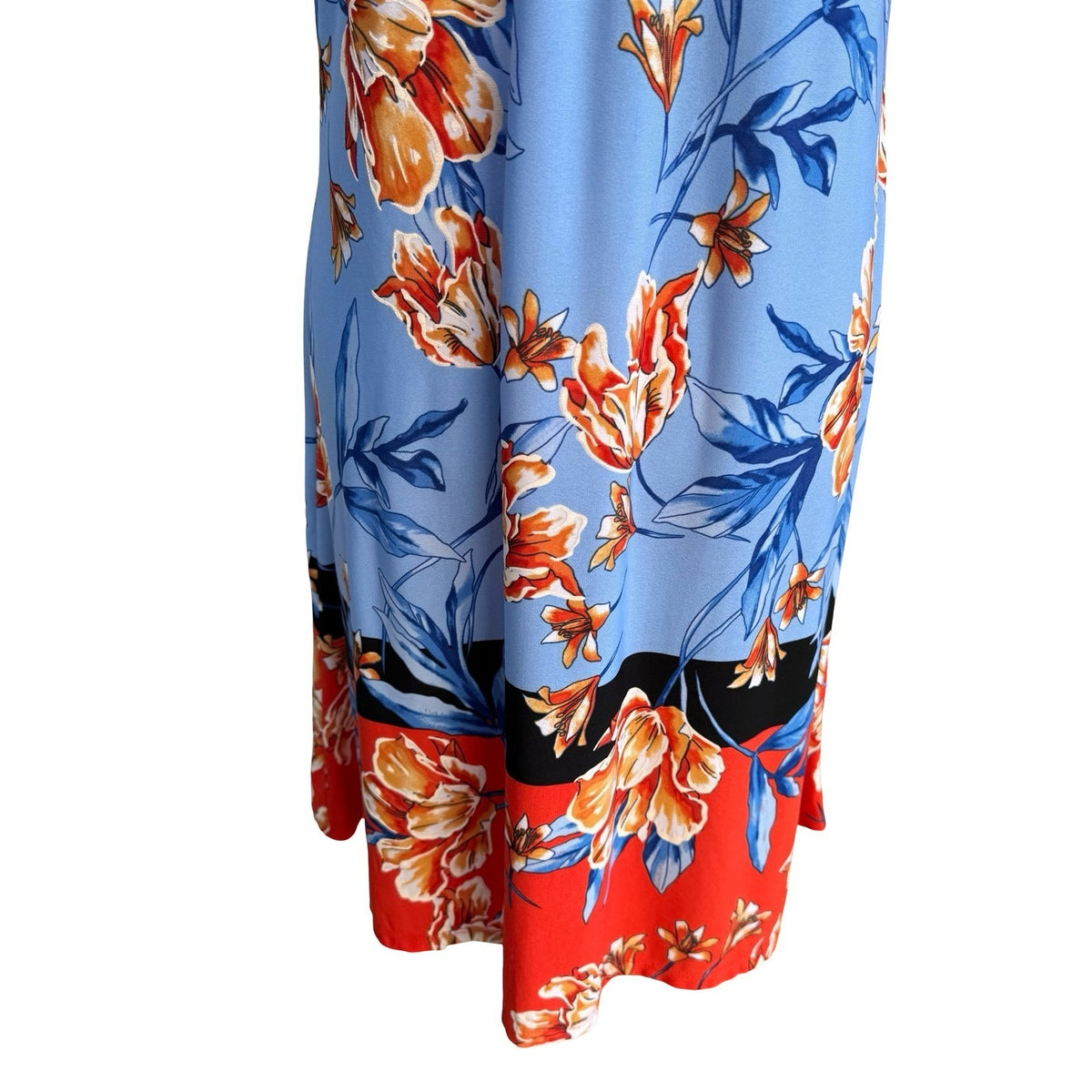 MSK Mod Resortwear Tropical Floral O-Ring Sleeveless Jersey Shift Dress Blue L