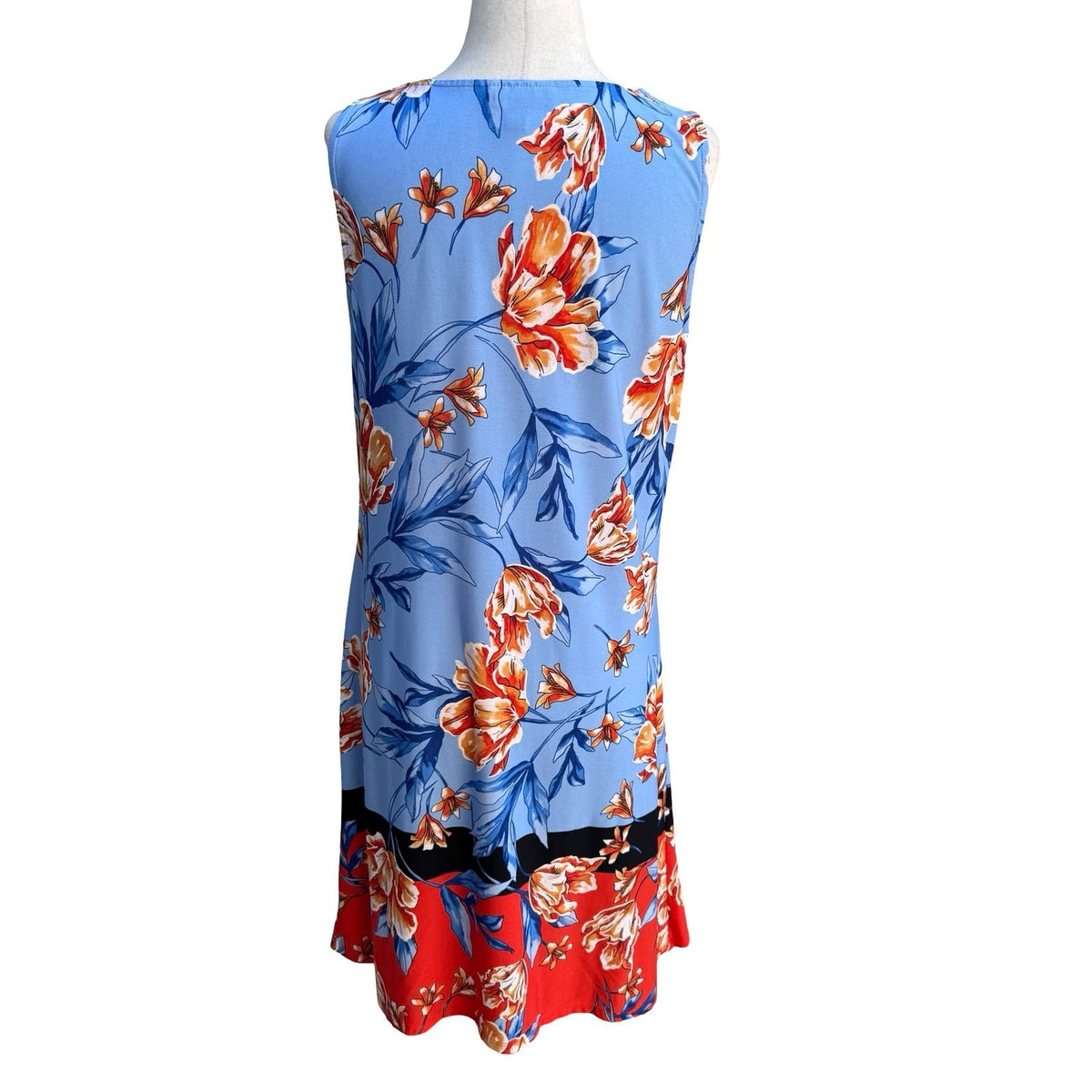 MSK Mod Resortwear Tropical Floral O-Ring Sleeveless Jersey Shift Dress Blue L