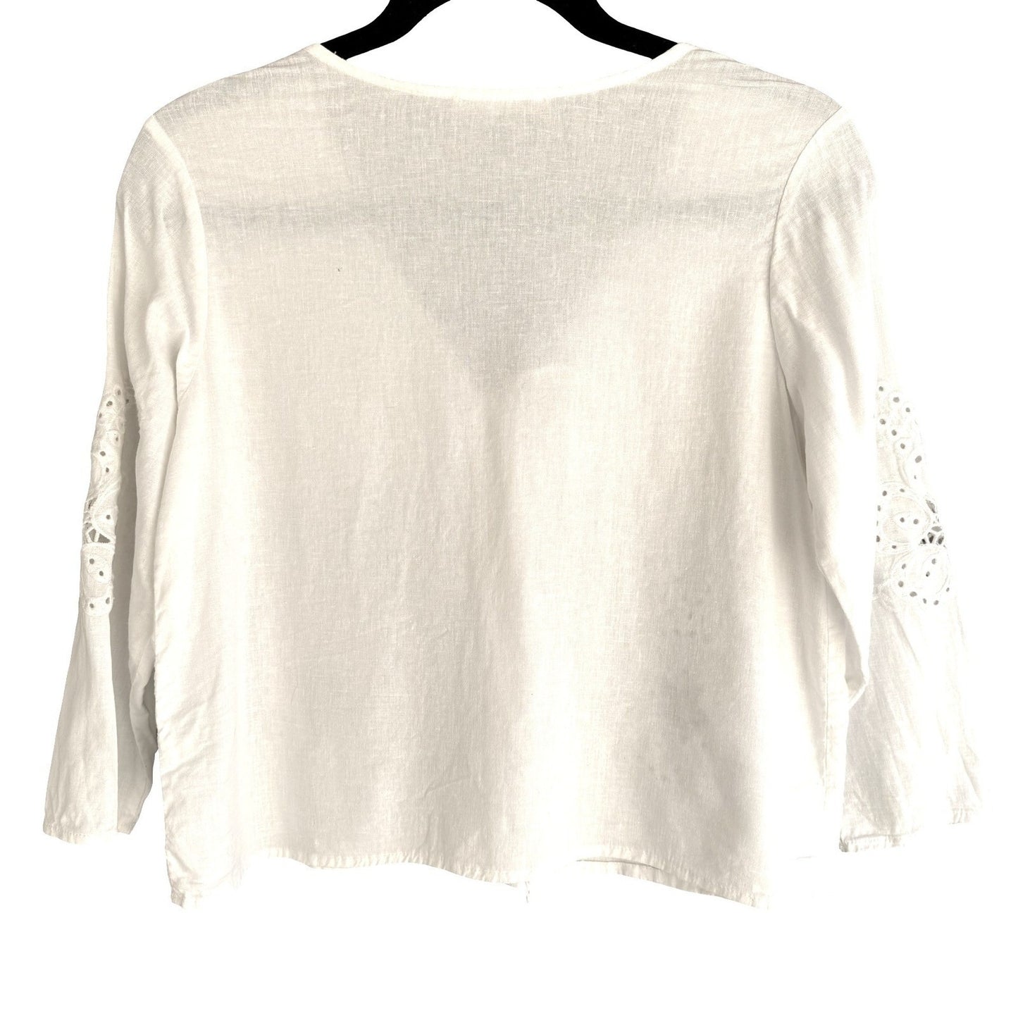 Christian Siriano Linen Eyelet Lace Up Blouse Coastal White XS Cottage Bohemian